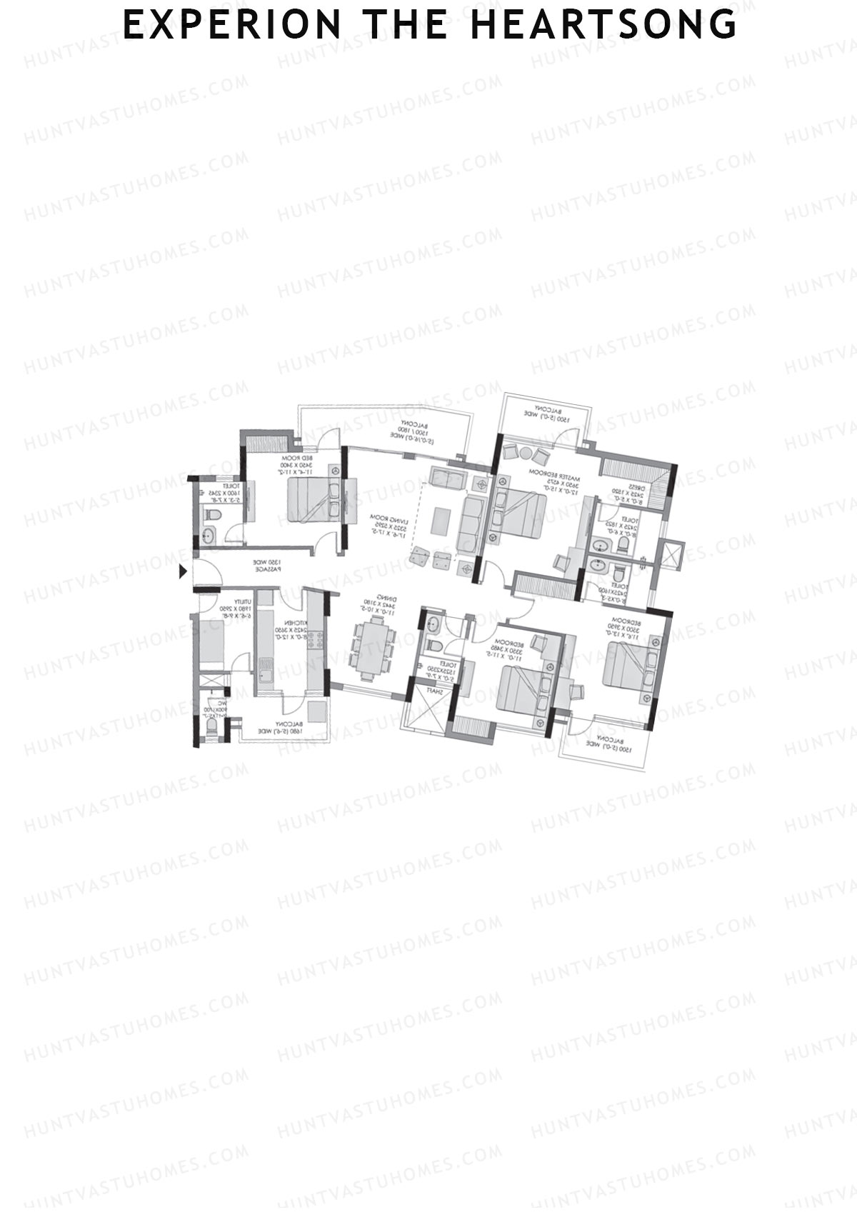 Experion The Heartsong, Tower D2, Unit 3 (Type 5A), 4BHK, Super Area 2088   sq ft 