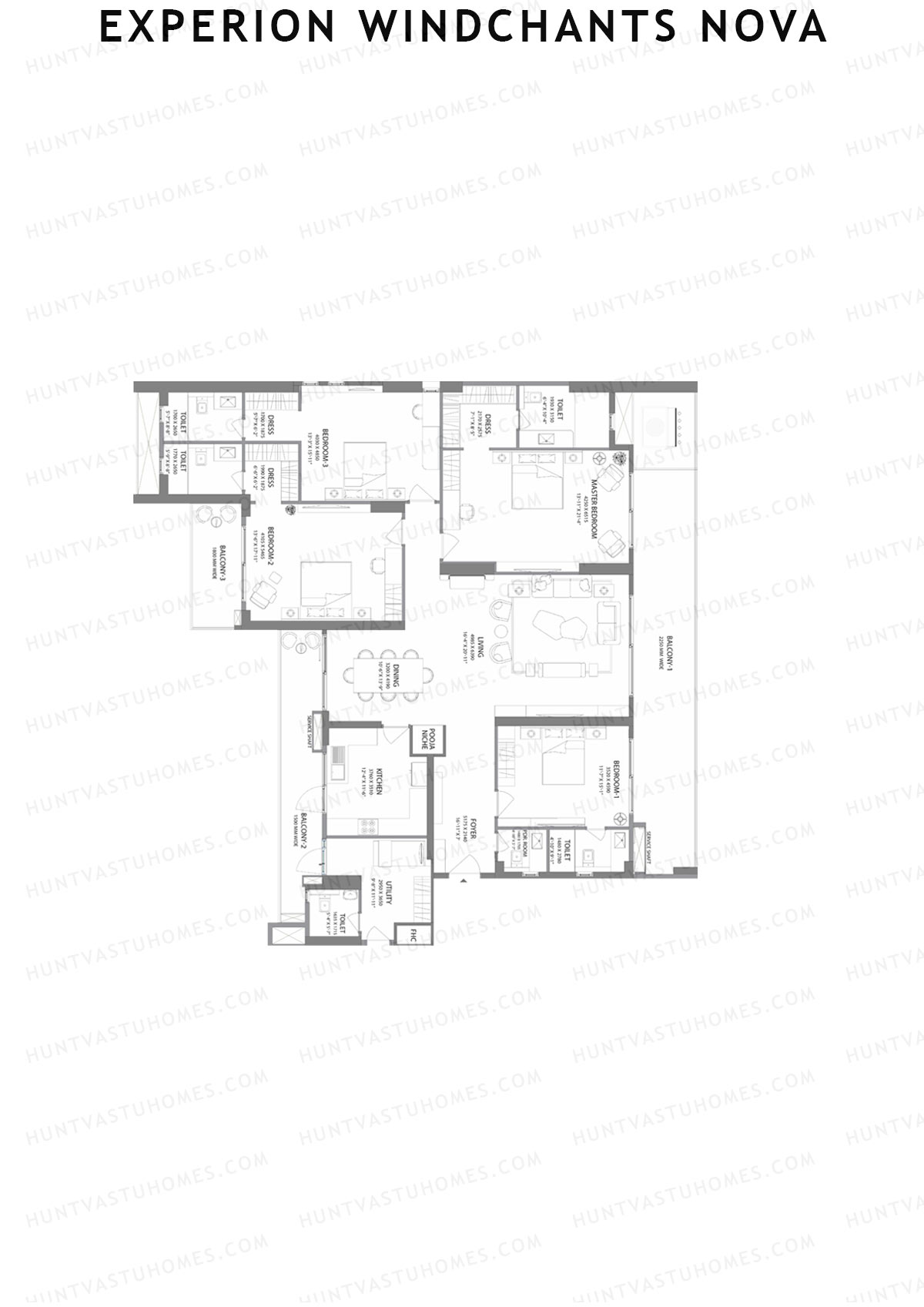 Experion Windchants Nova, Tower 18, Unit 1, 4BHK, Carpet Area 2354   sq ft 