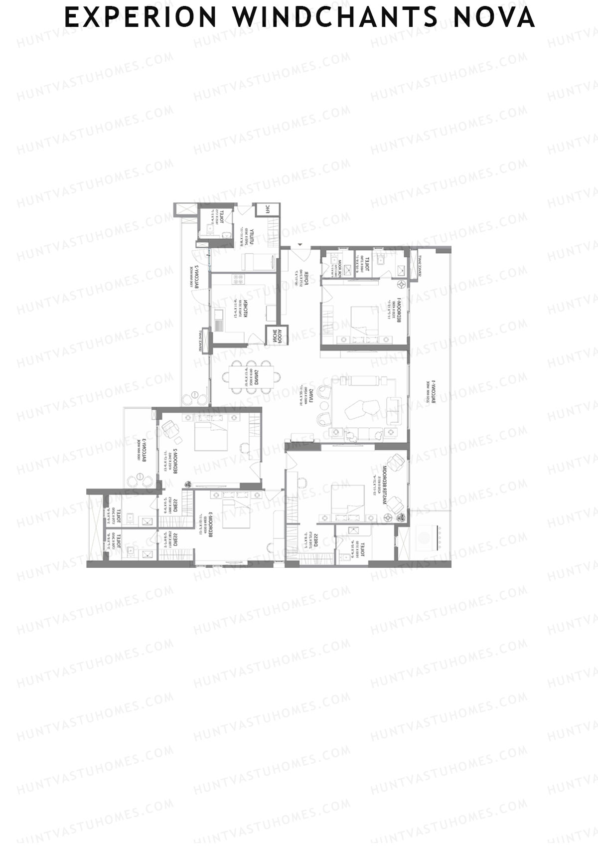Experion Windchants Nova, Tower 18, Unit 2, 4BHK, Carpet Area 2354   sq ft 