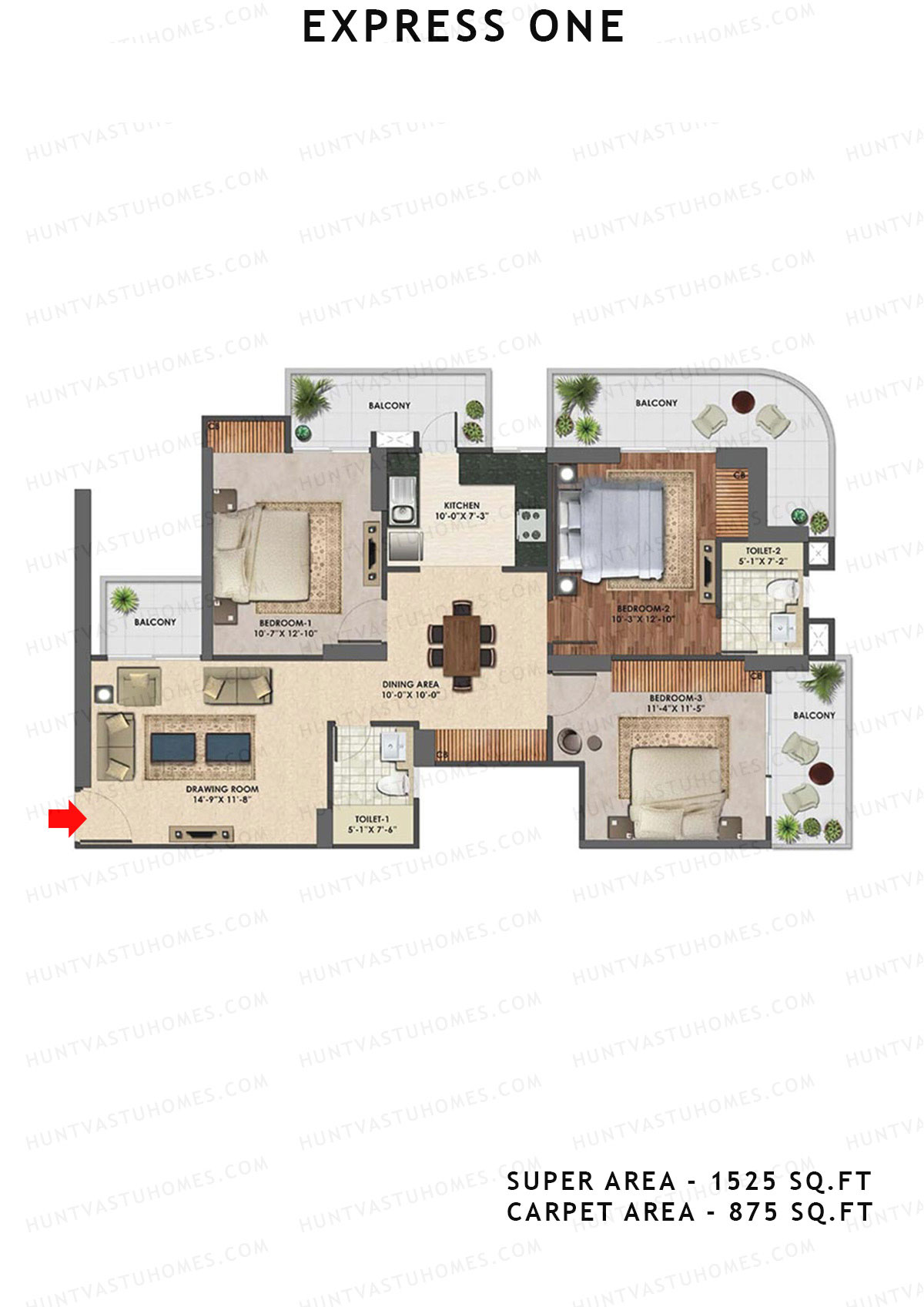 Express One Tower A Unit 1 Floor Plan