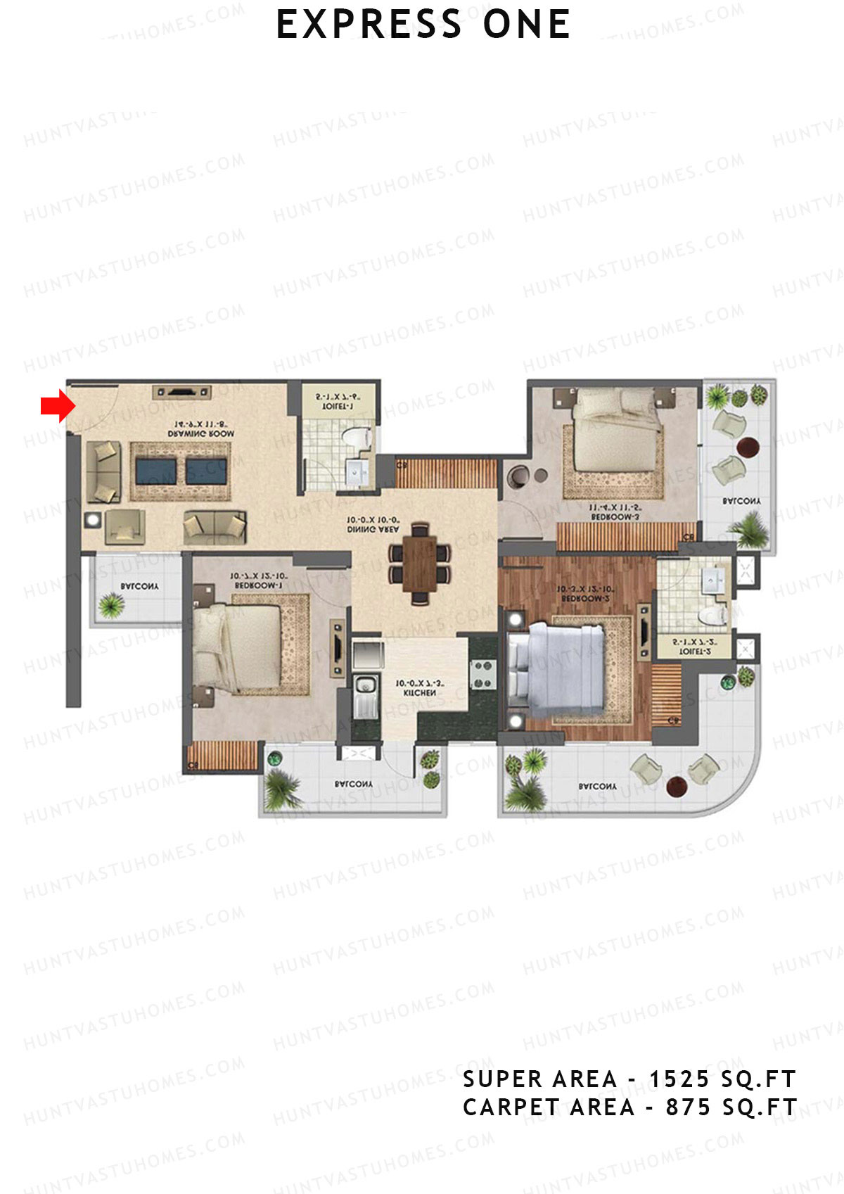 Express One Tower A Unit 2 Floor Plan