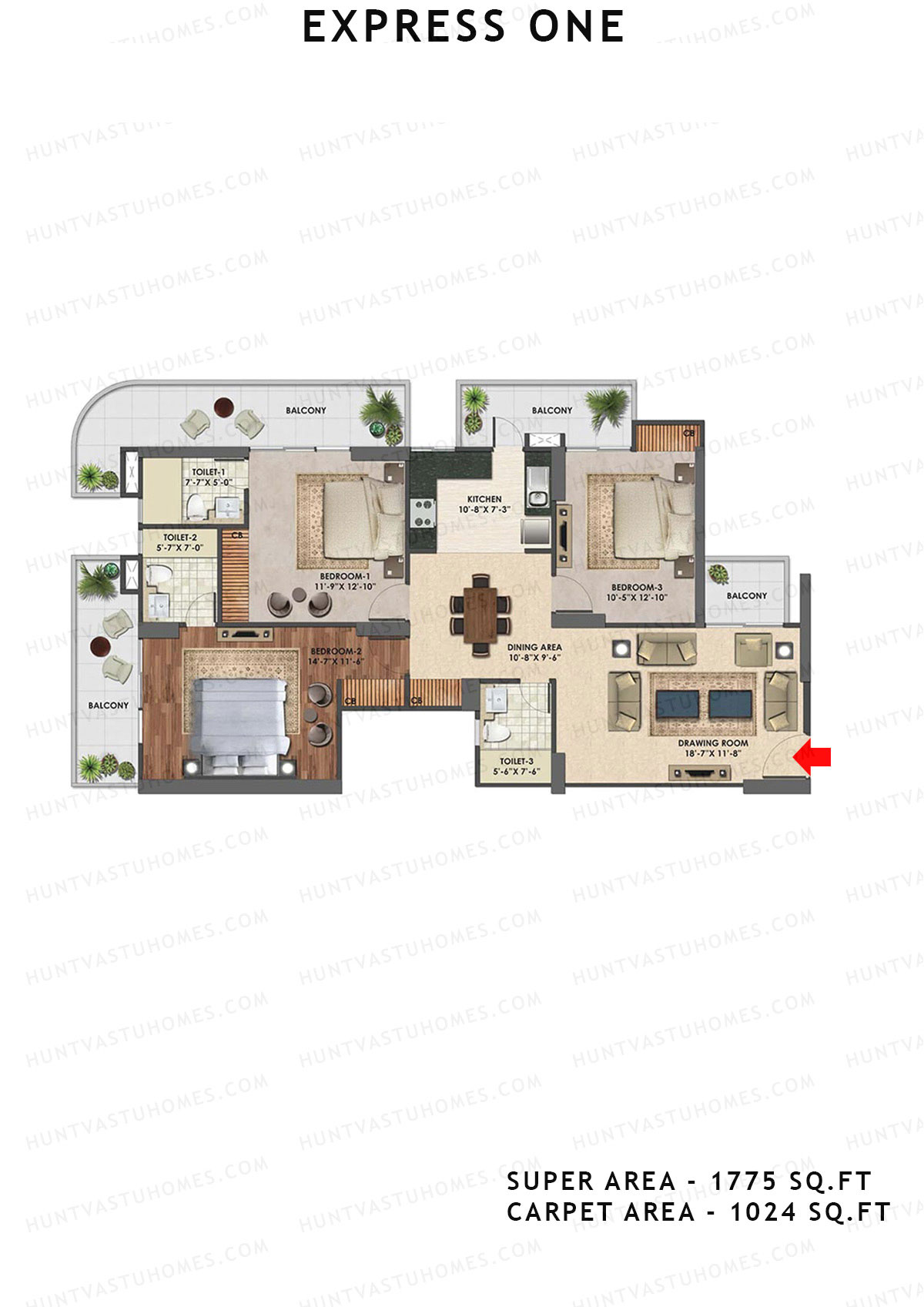 Express One Tower A Unit 4 Floor Plan