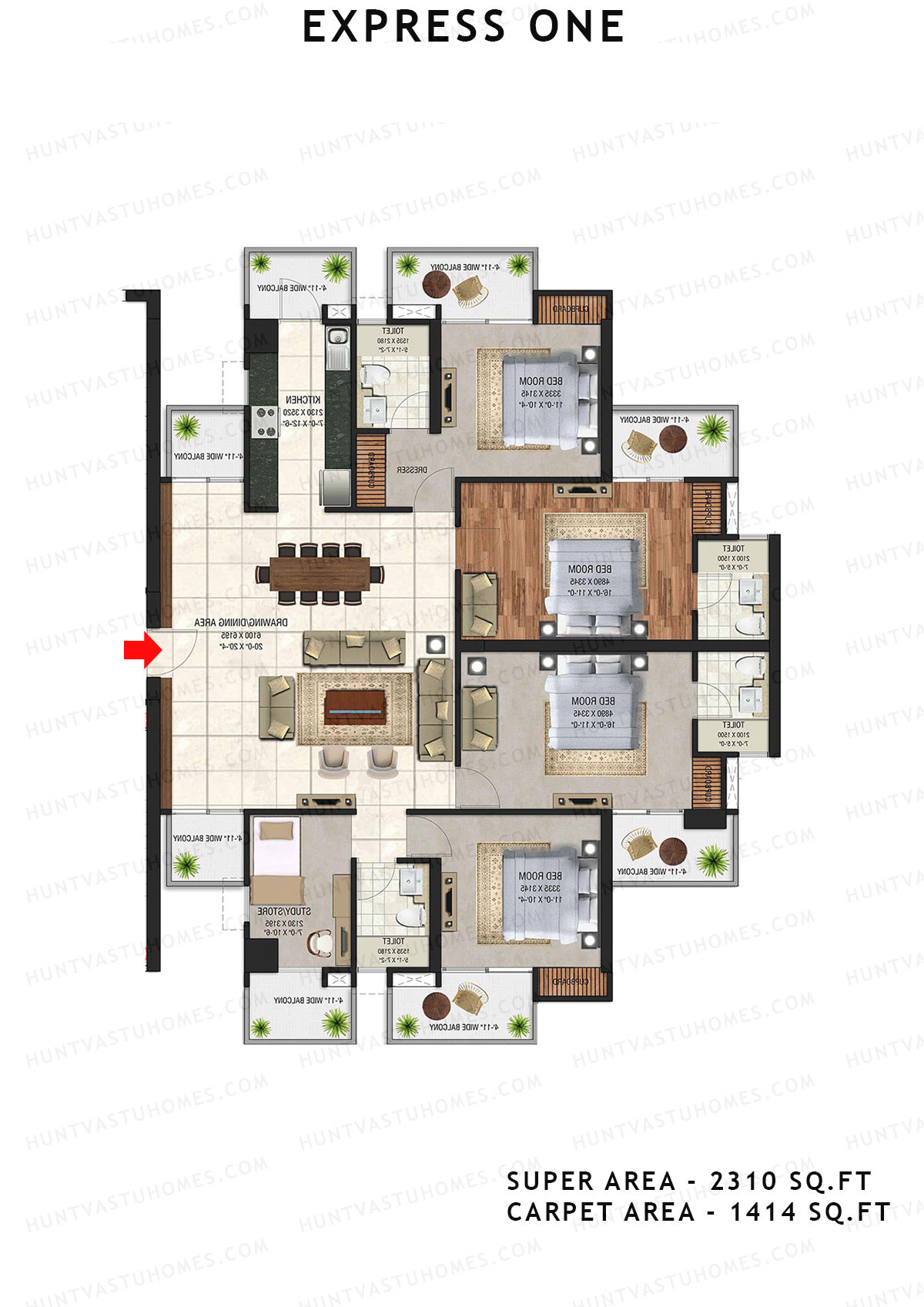Express One Tower B Unit 1 Floor Plan