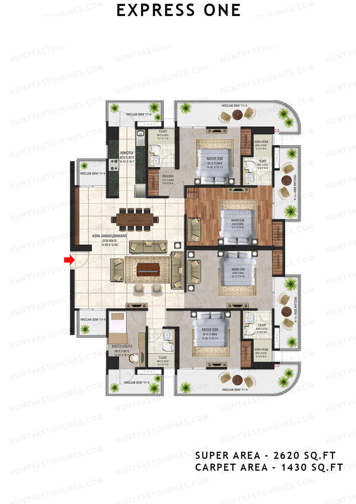 Express One Tower C Unit 1 Floor Plan