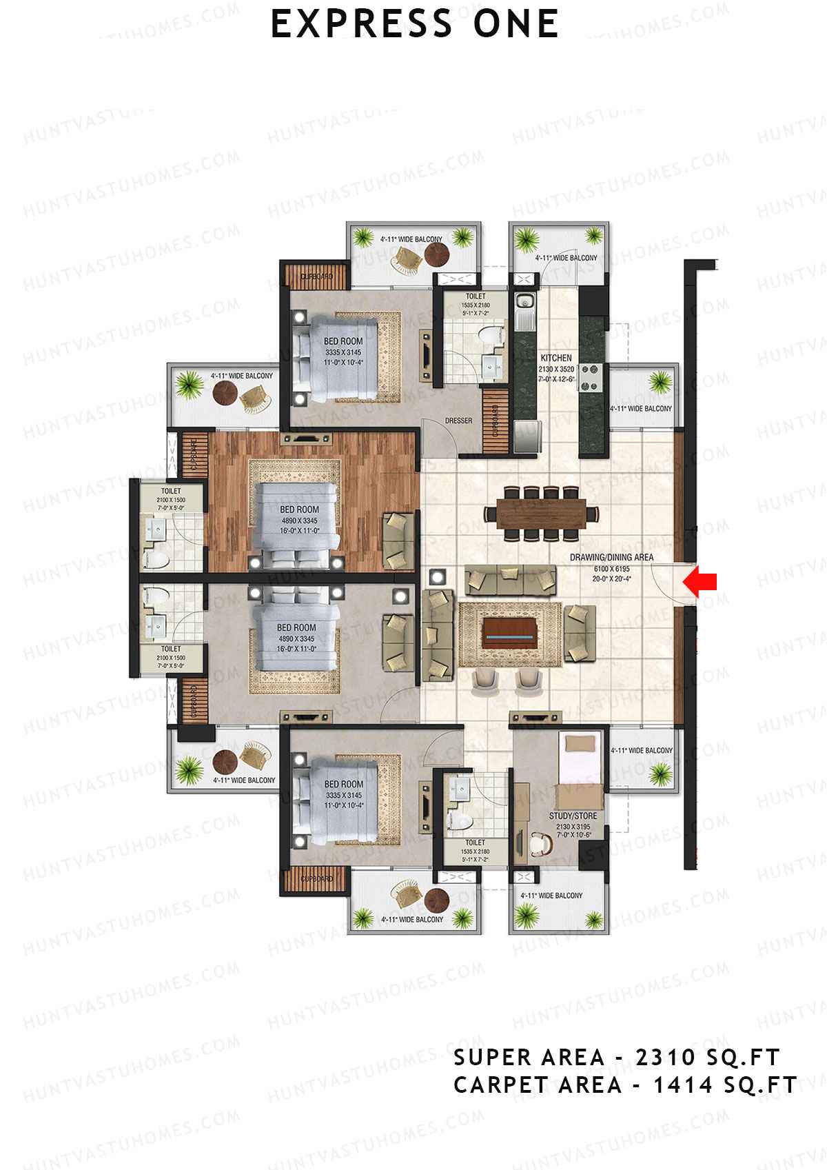 Express One Tower C Unit 2 Floor Plan