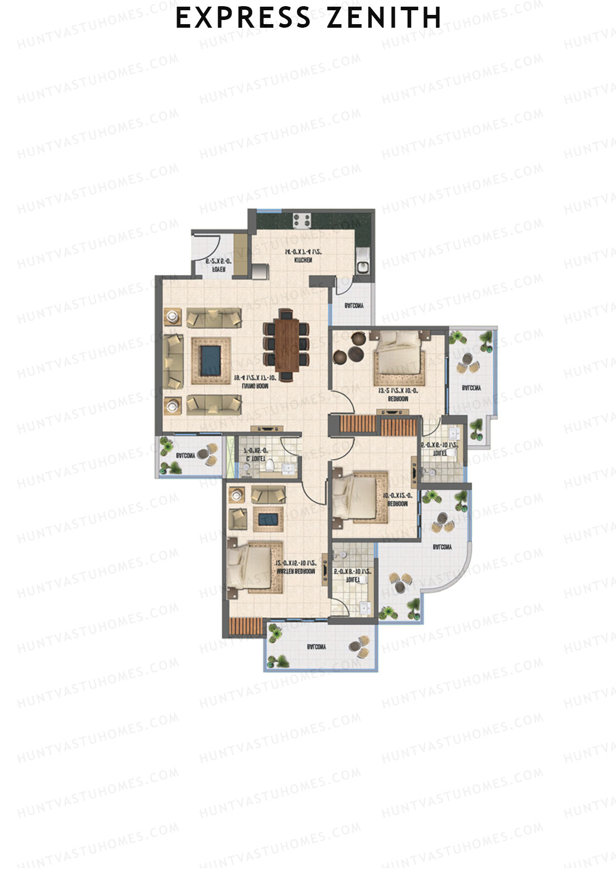 Express Zenith, Tower A, Unit 1, 3BHK, Super Area 1960   sq ft 