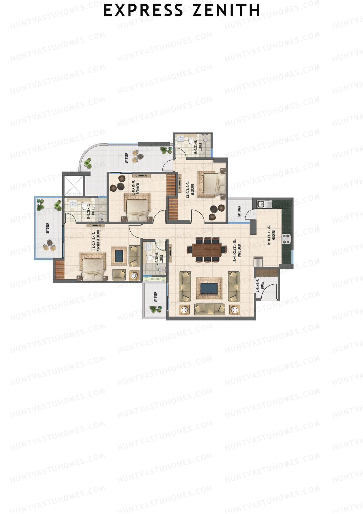 Express Zenith, Tower A, Unit 4, 3BHK, Super Area 1915   sq ft 