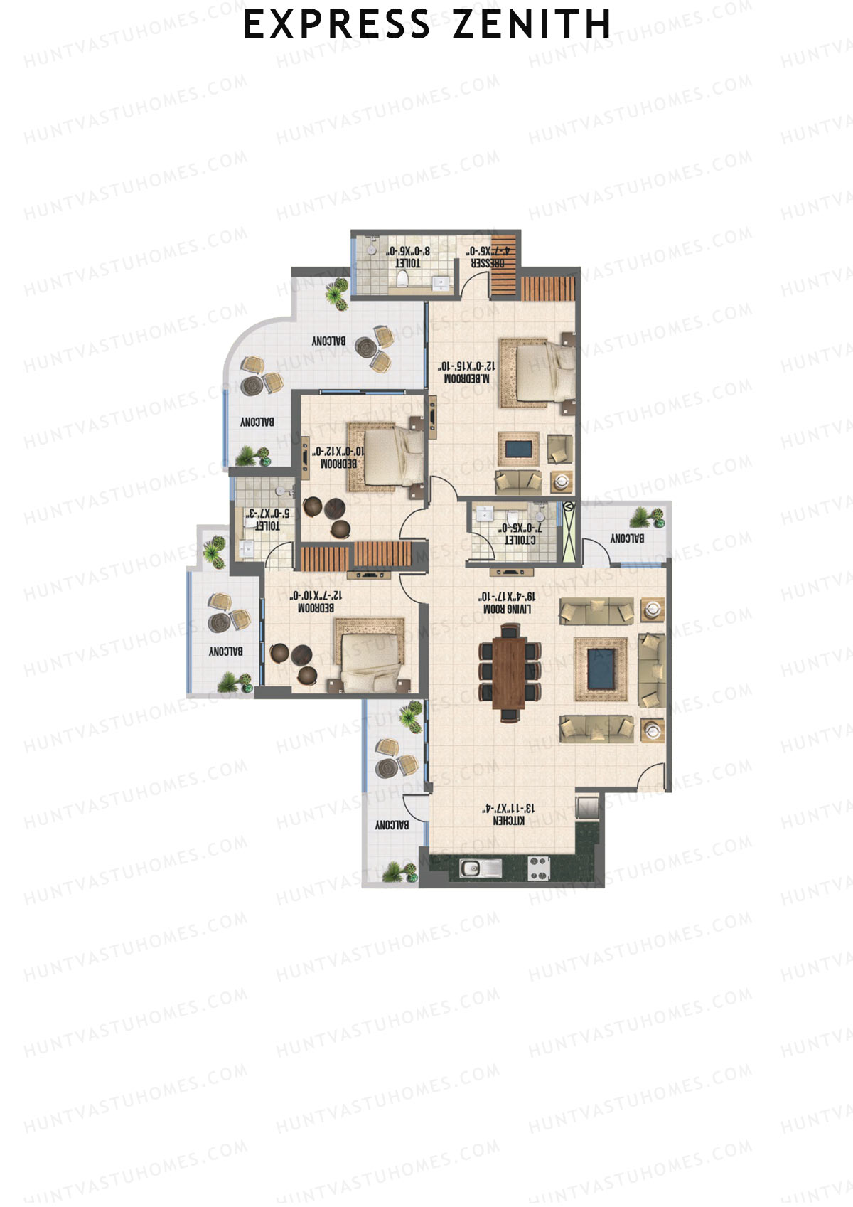 Express Zenith, Tower A, Unit 5, 3BHK, Super Area 1950   sq ft 