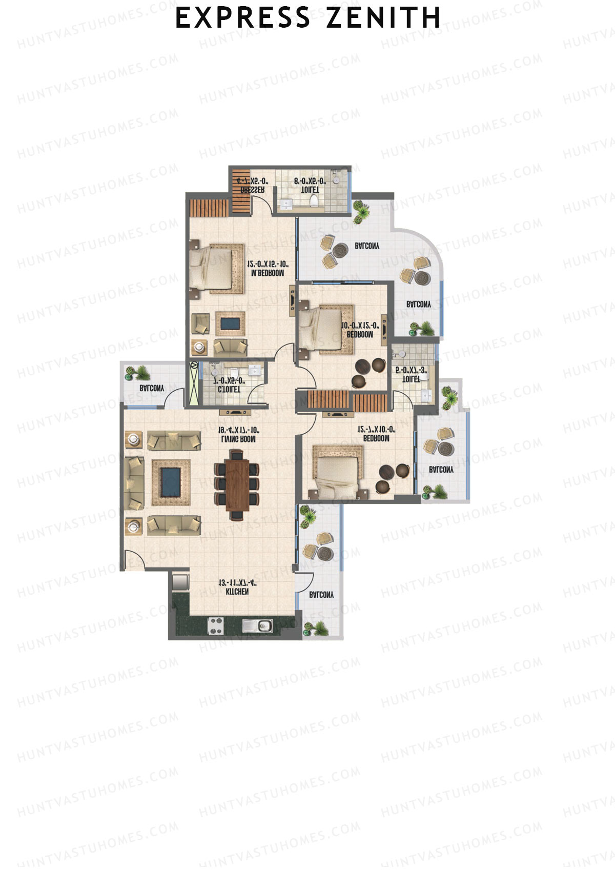 Express Zenith, Tower A, Unit 6, 3BHK, Super Area 1950   sq ft 