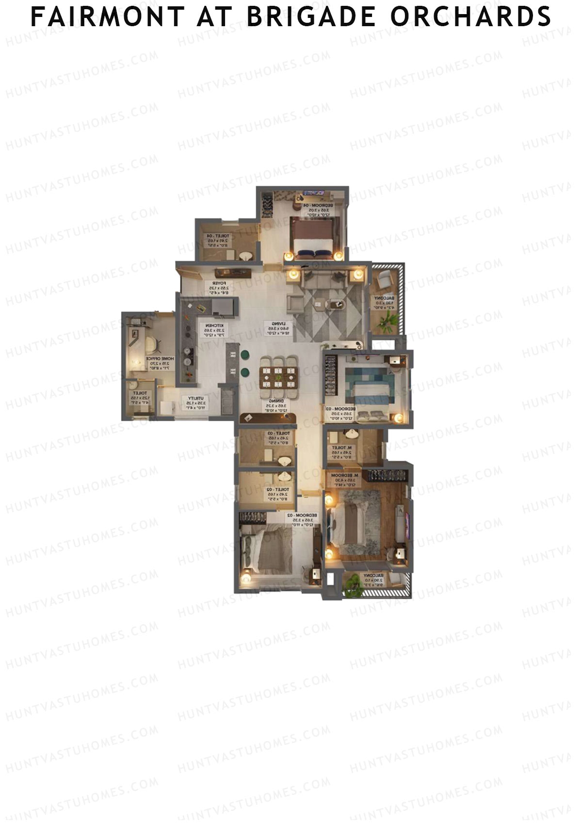 Fairmont At Brigade Orchards, Tower B, Unit 10 (Type C3), 4BHK, Super Area 2188   sq ft 
