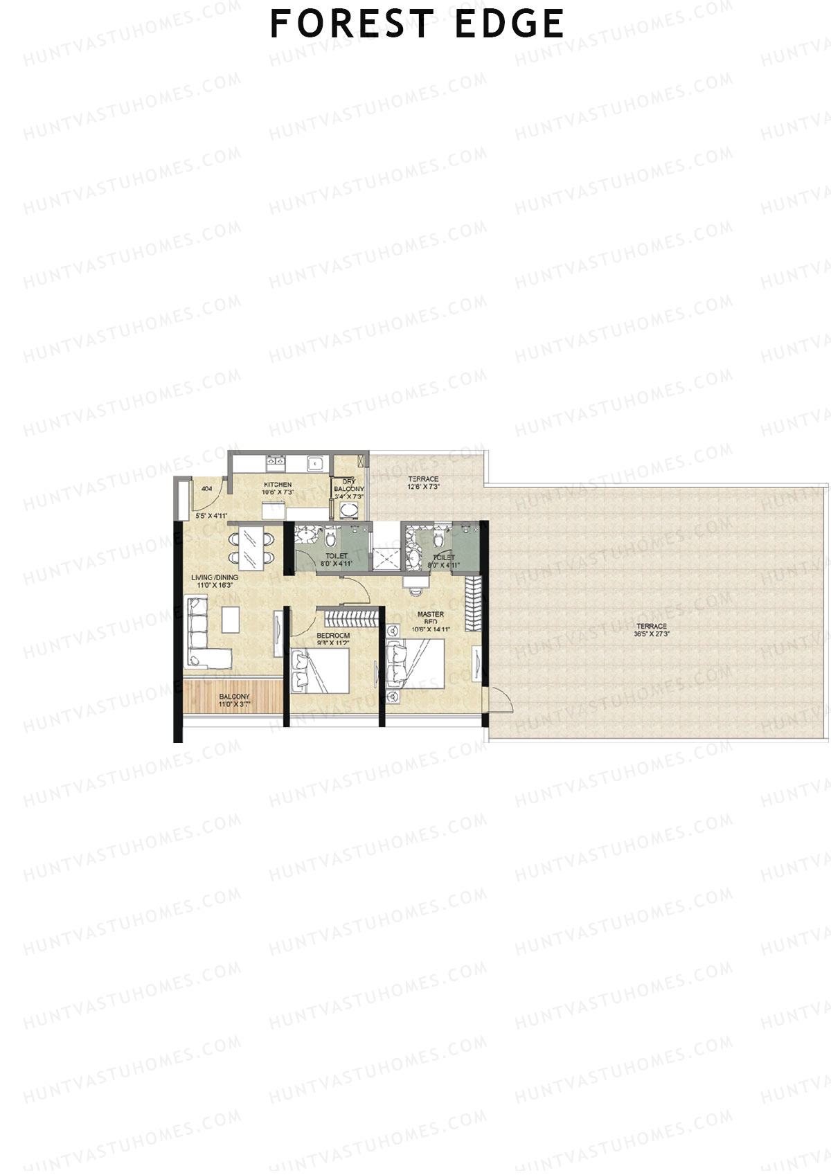 Forest Edge, Wing B, Unit 4, 2BHK, Super Area 1853   sq ft 
