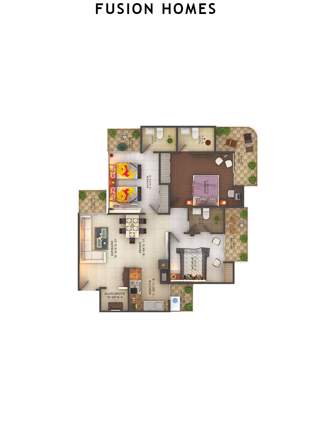 Fusion Homes Tower A Unit 2 (Type 4) Floor Plan