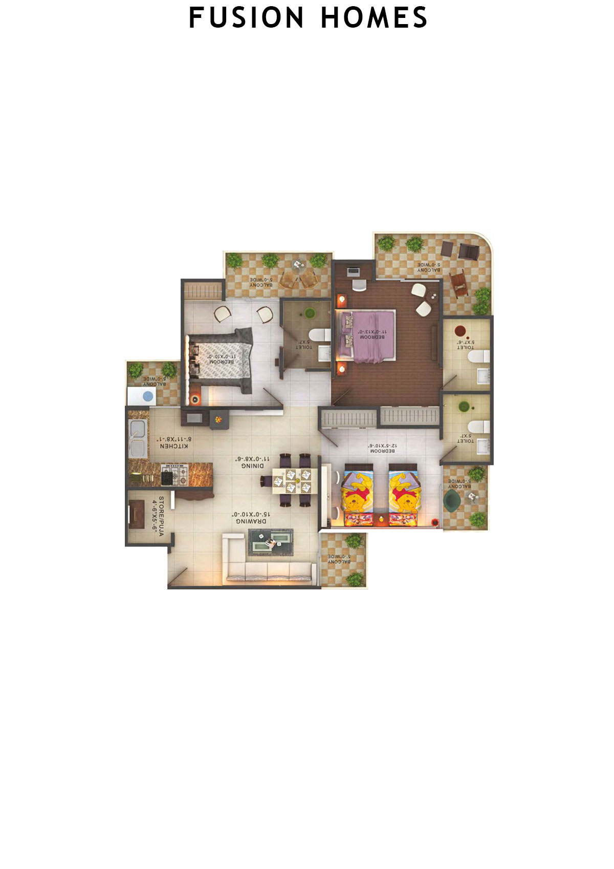 Fusion Homes Tower A Unit 3 (Type 4) Floor Plan