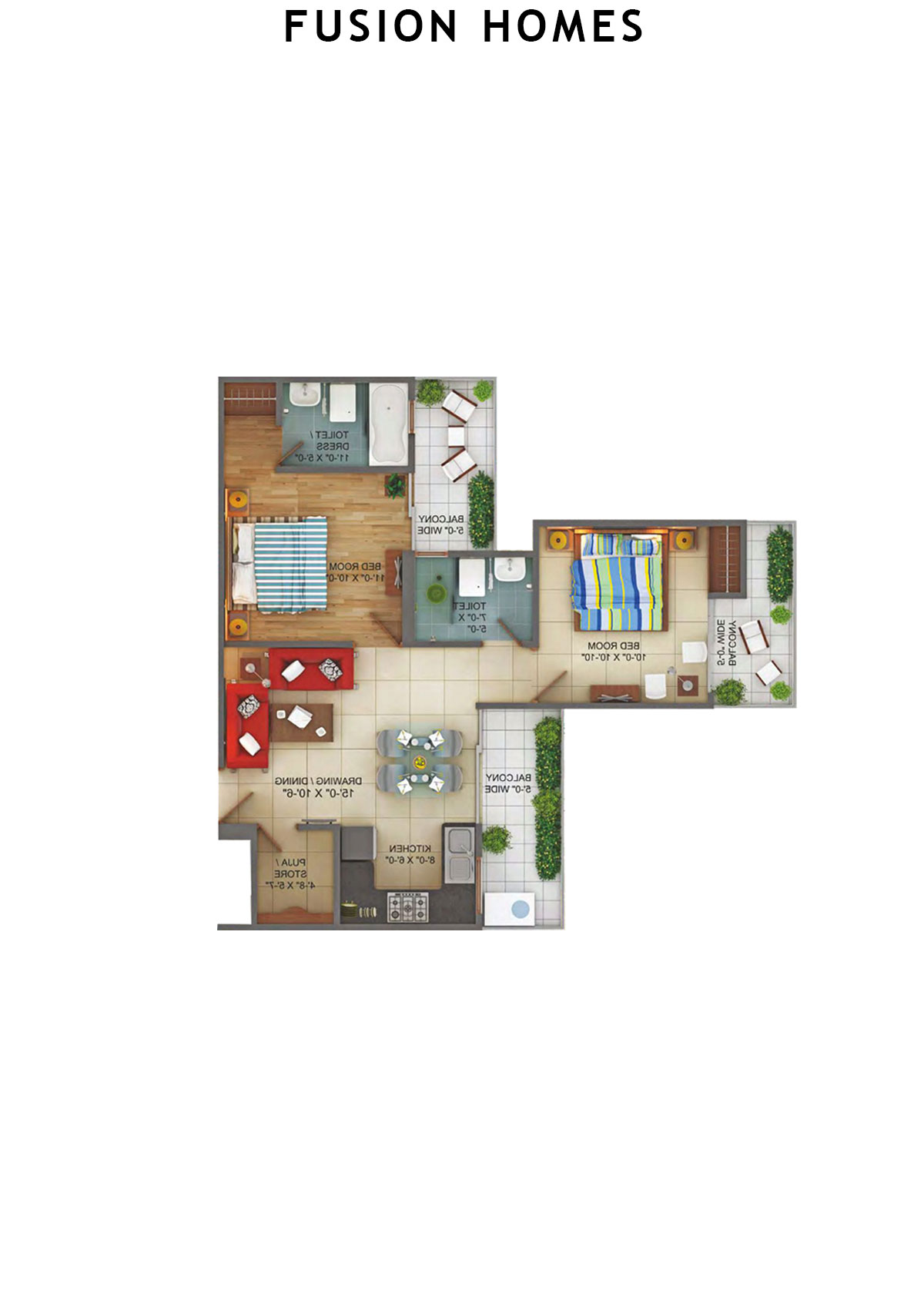 Fusion Homes Tower A Unit 4 (Type 1) Floor Plan