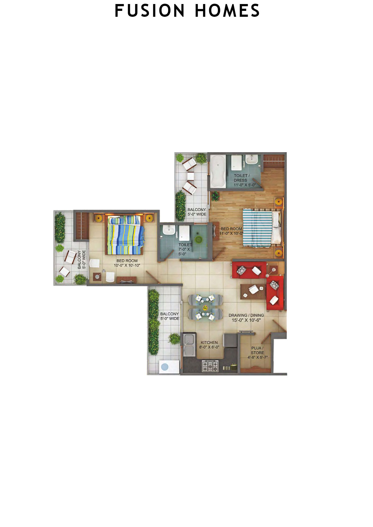 Fusion Homes Tower A Unit 7 (Type 1) Floor Plan