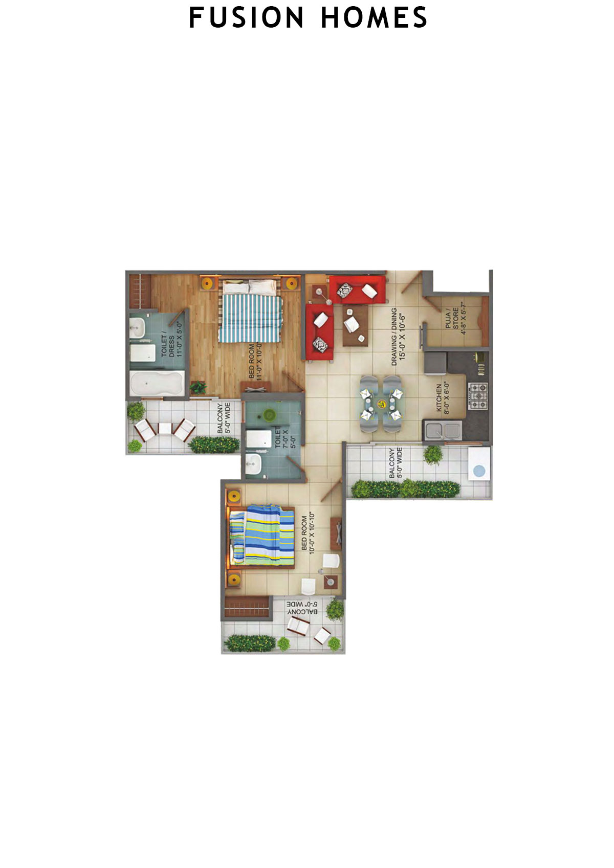 Fusion Homes Tower A Unit 8 (Type 1) Floor Plan