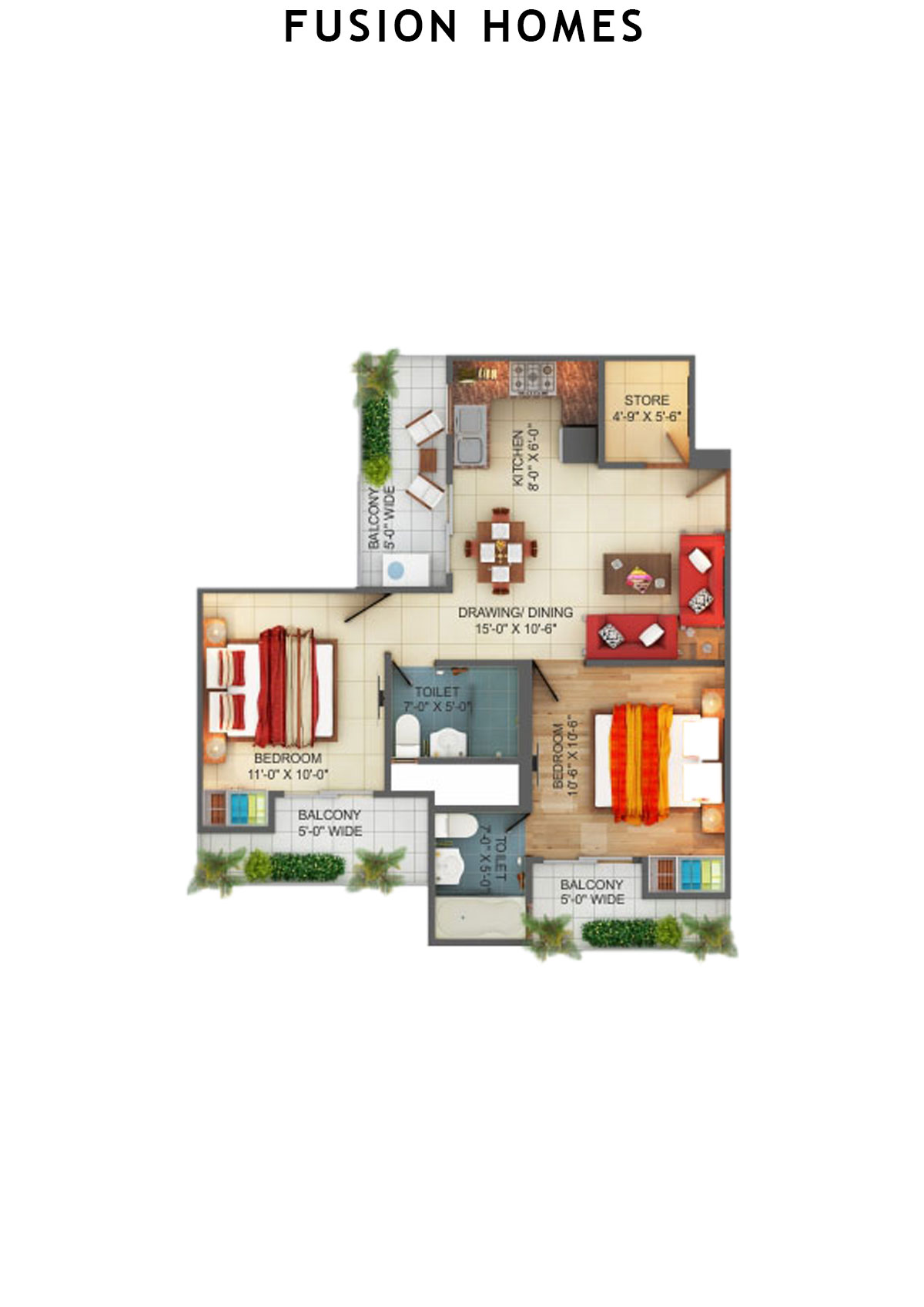 Fusion Homes Tower C Unit 5 (Type 1A) Floor Plan