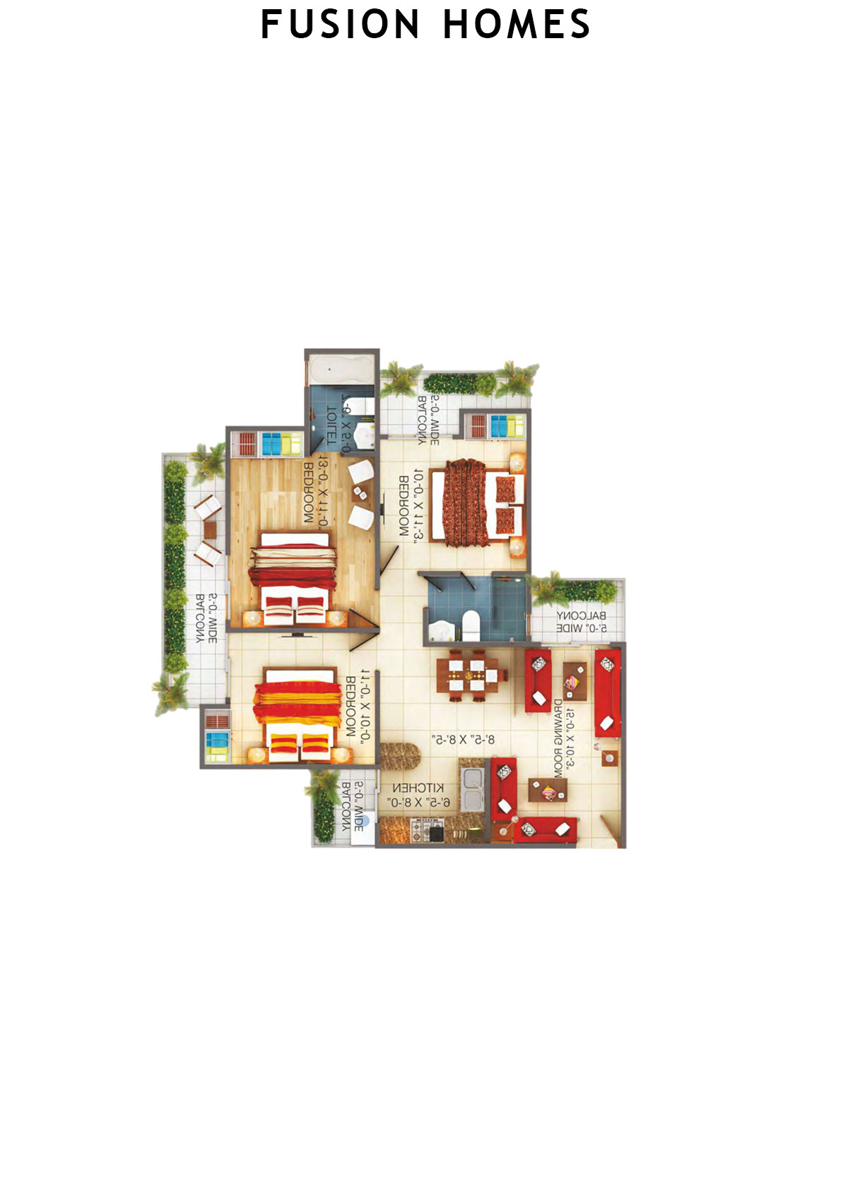 Fusion Homes Tower D Unit 1 (Type 3A) Floor Plan