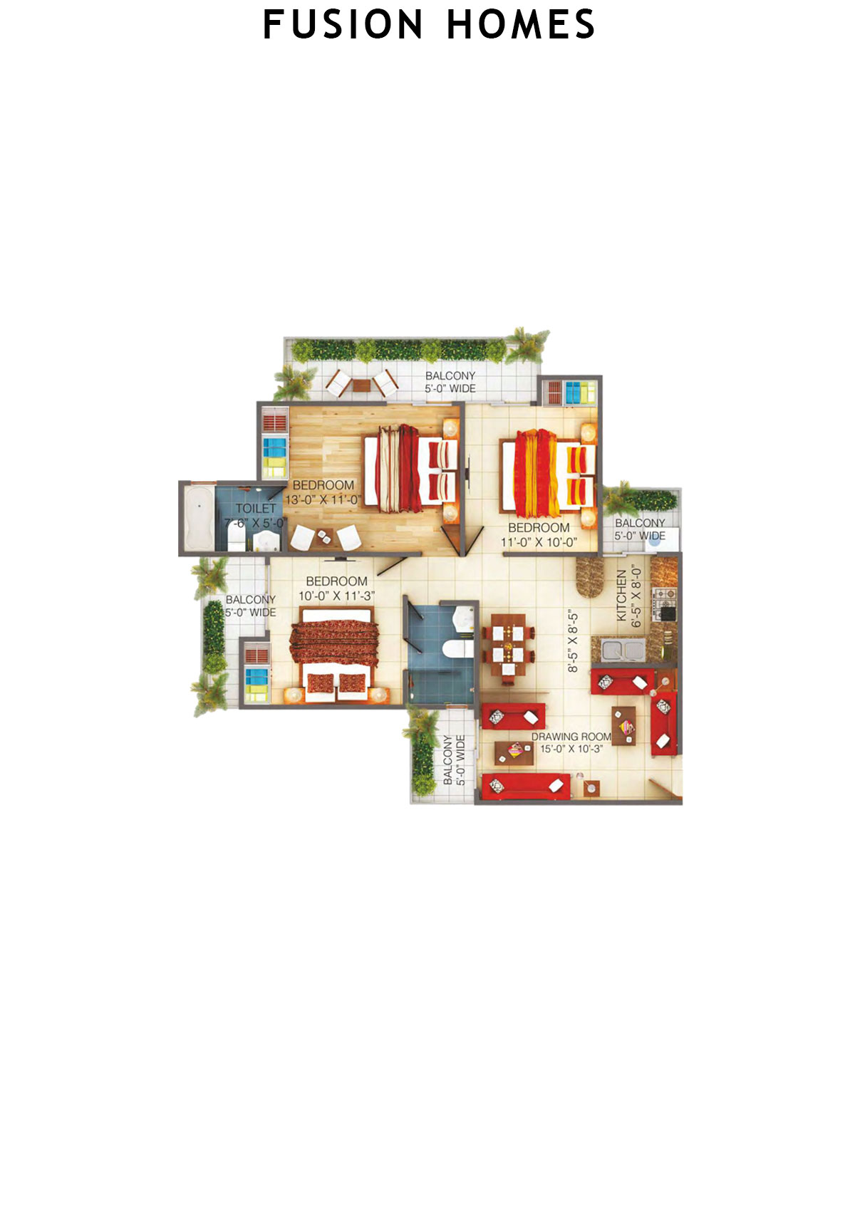 Fusion Homes Tower D Unit 8 (Type 3A) Floor Plan