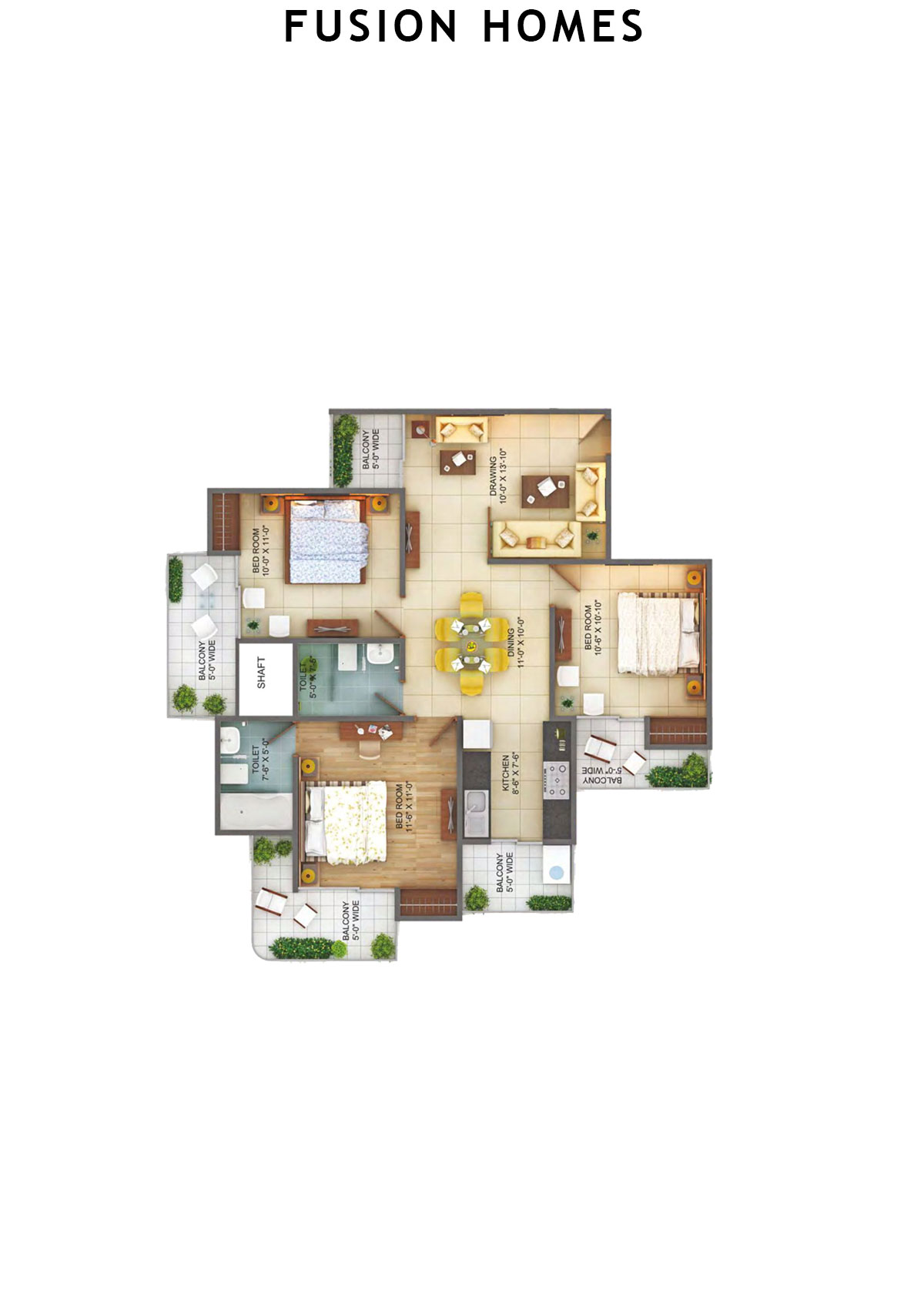 Fusion Homes Tower E Unit 2 (Type 3) Floor Plan