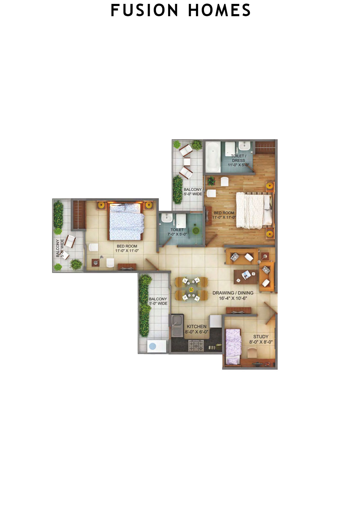 Fusion Homes Tower F Unit 2 (Type 2) Floor Plan