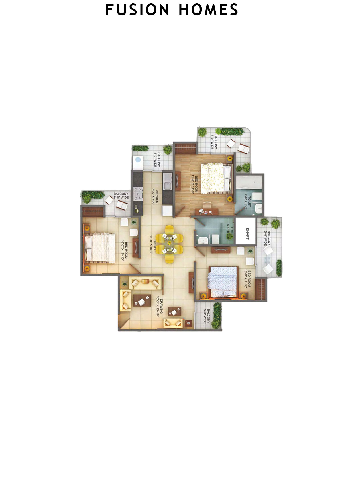 Fusion Homes Tower G Unit 5 (Type 3) Floor Plan