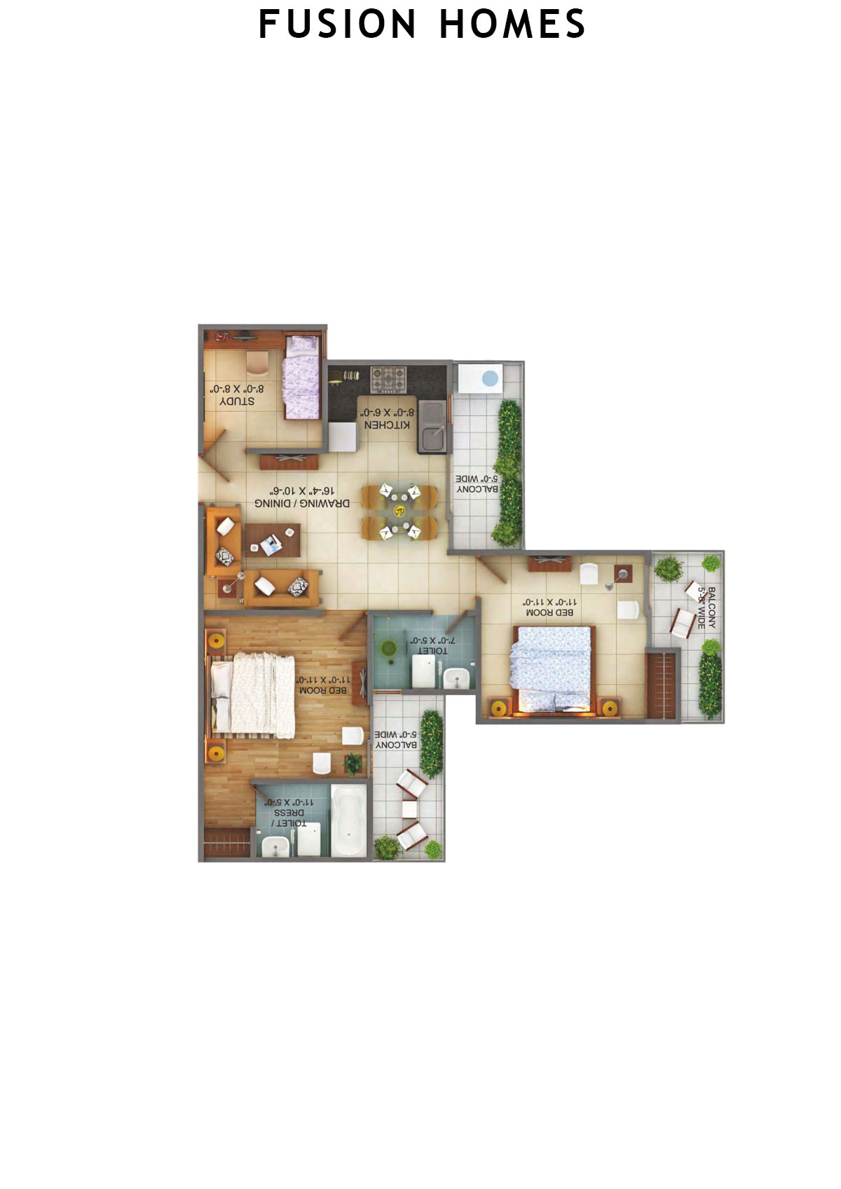 Fusion Homes Tower G Unit 8 (Type 2) Floor Plan