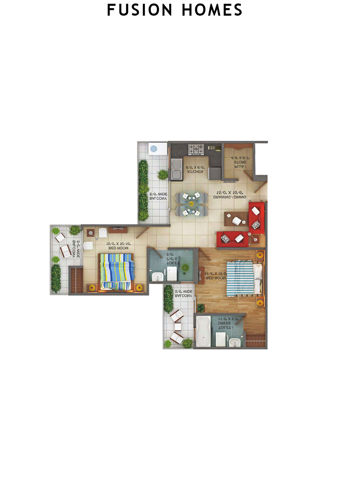 Fusion Homes Tower H Unit 1 (Type 1) Floor Plan