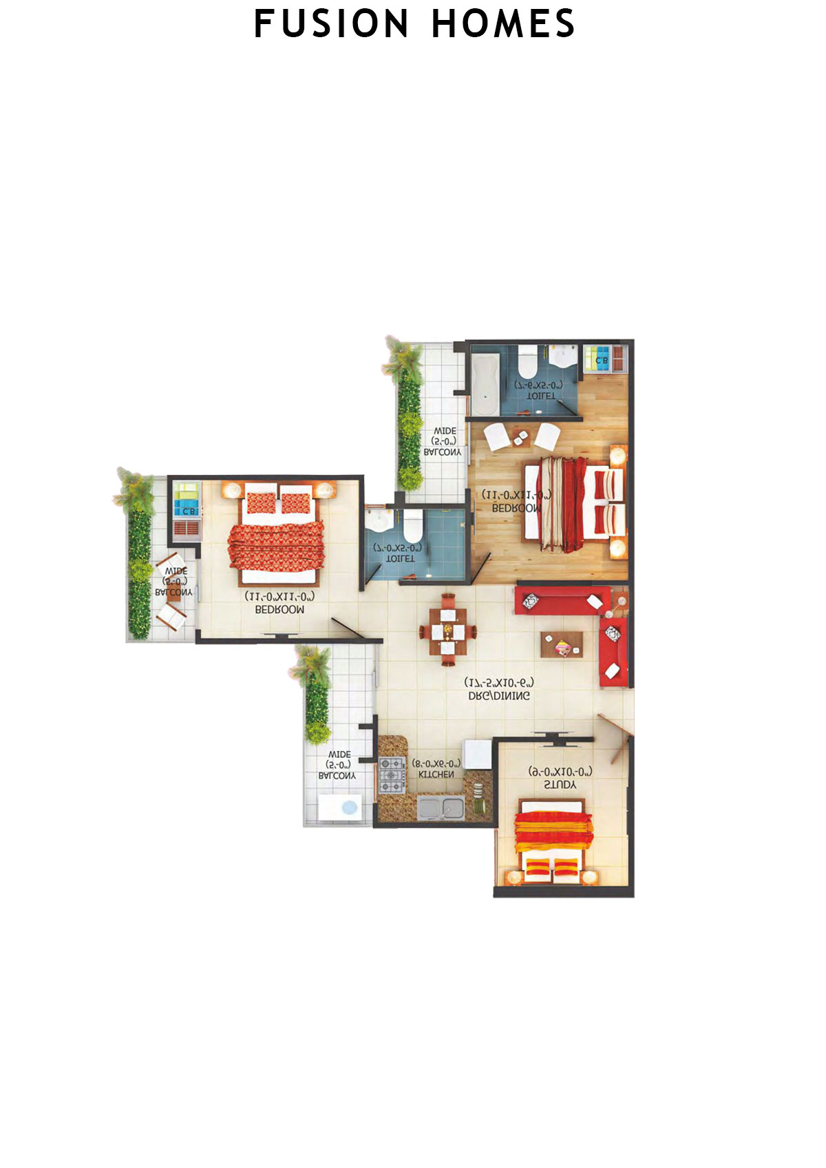 Fusion Homes Tower H Unit 2 (Type 3B) Floor Plan