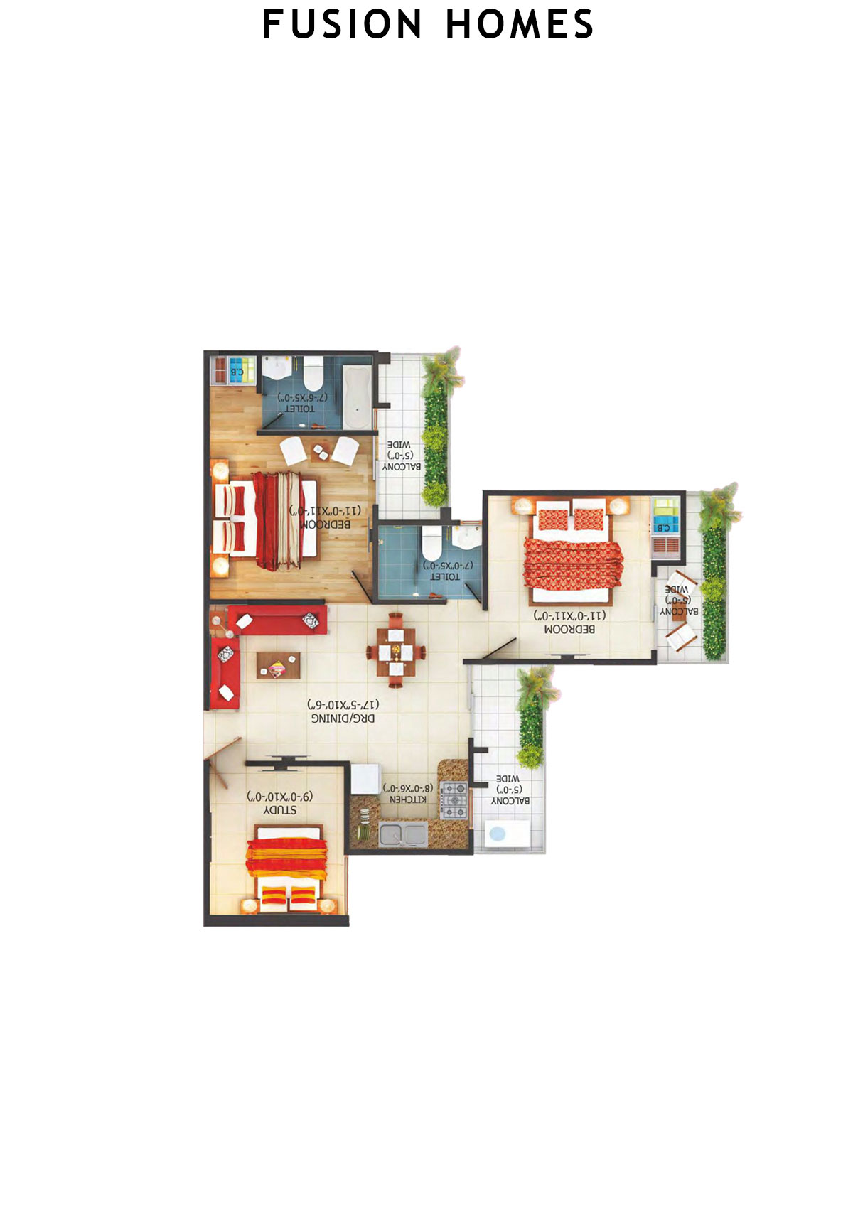 Fusion Homes Tower H Unit 3 (Type 3B) Floor Plan