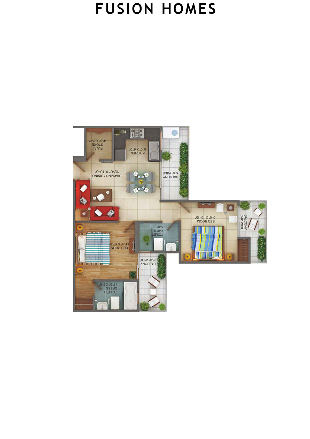 Fusion Homes Tower H Unit 4 (Type 1) Floor Plan