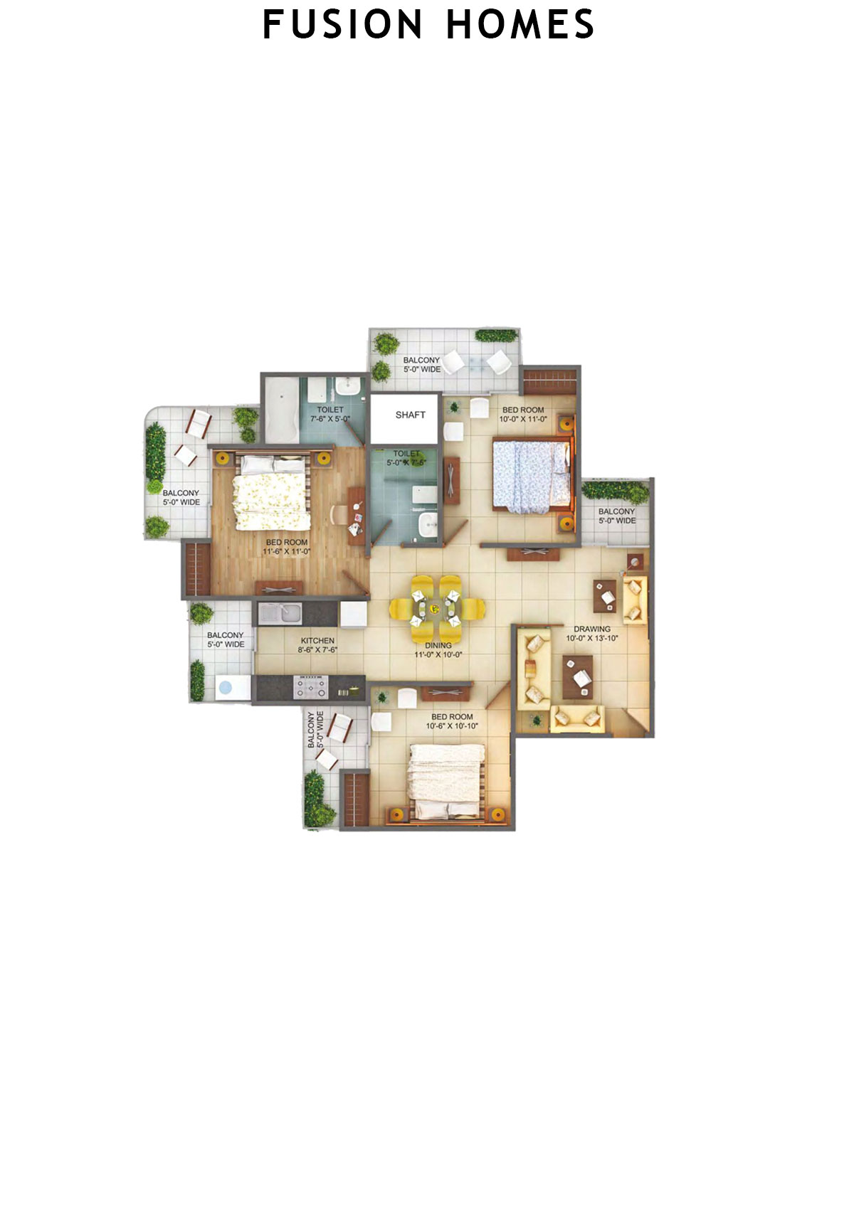 Fusion Homes Tower J Unit 1 (Type 3) Floor Plan