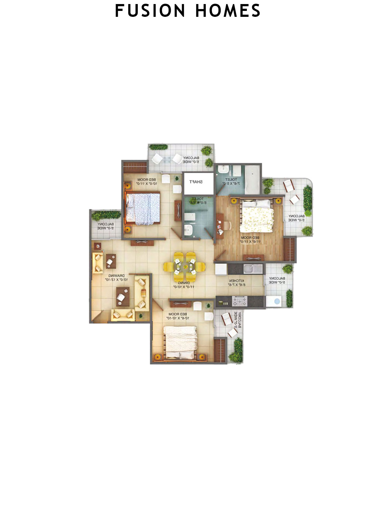 Fusion Homes Tower J Unit 2 (Type 3) Floor Plan