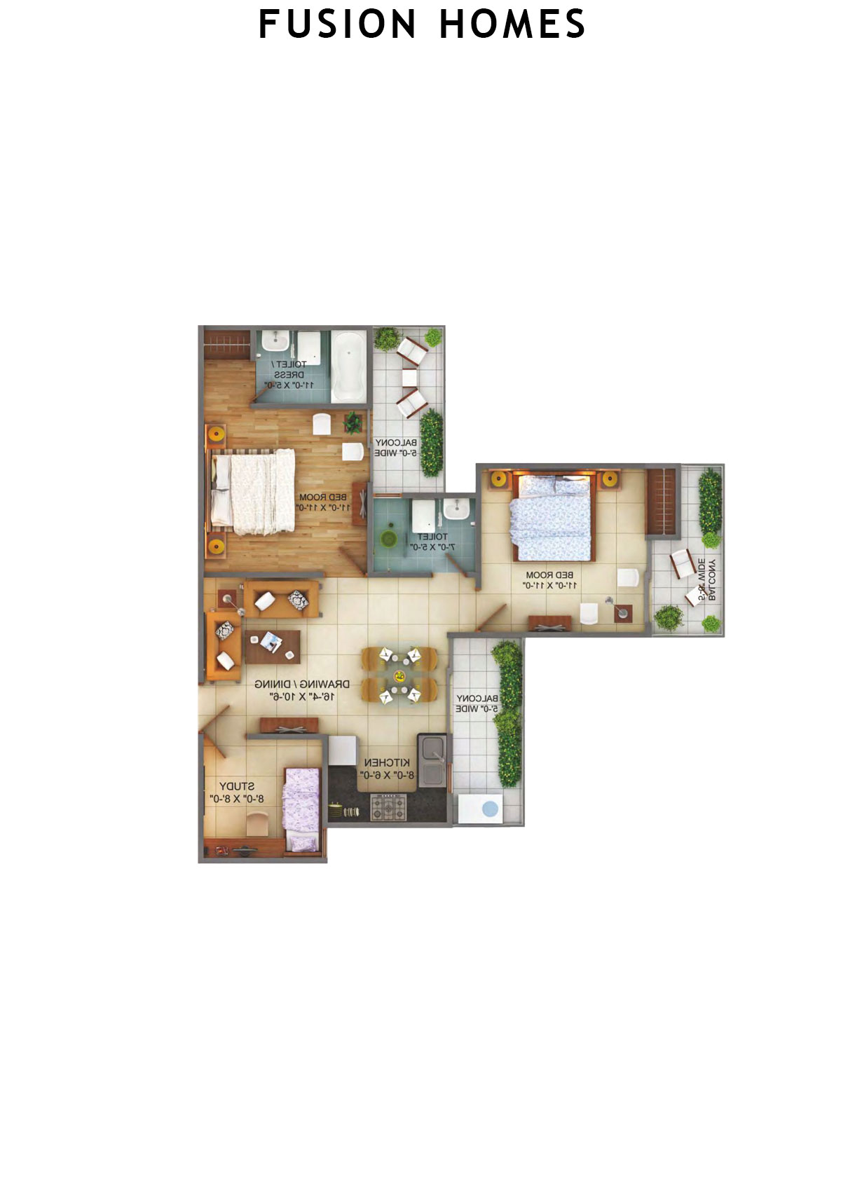 Fusion Homes Tower L Unit 2 (Type 2) Floor Plan