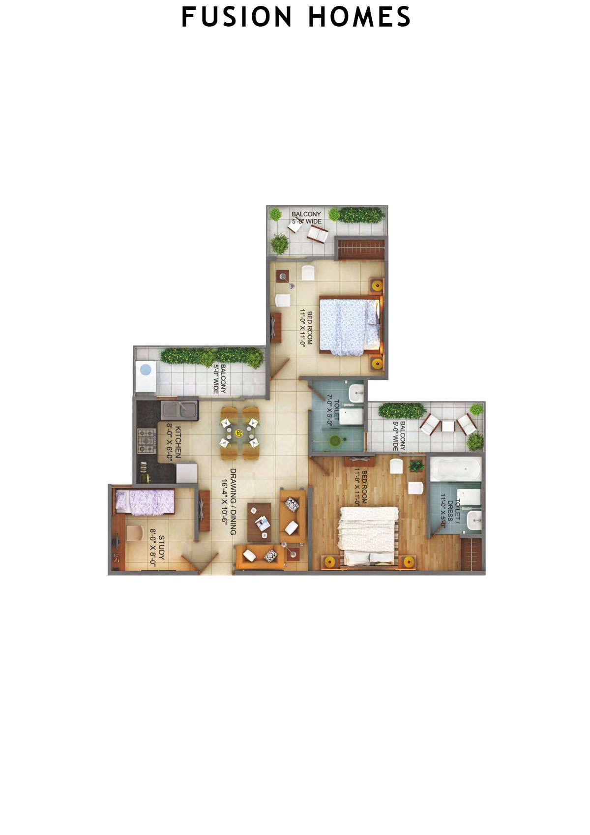 Fusion Homes Tower L Unit 4 (Type 2) Floor Plan