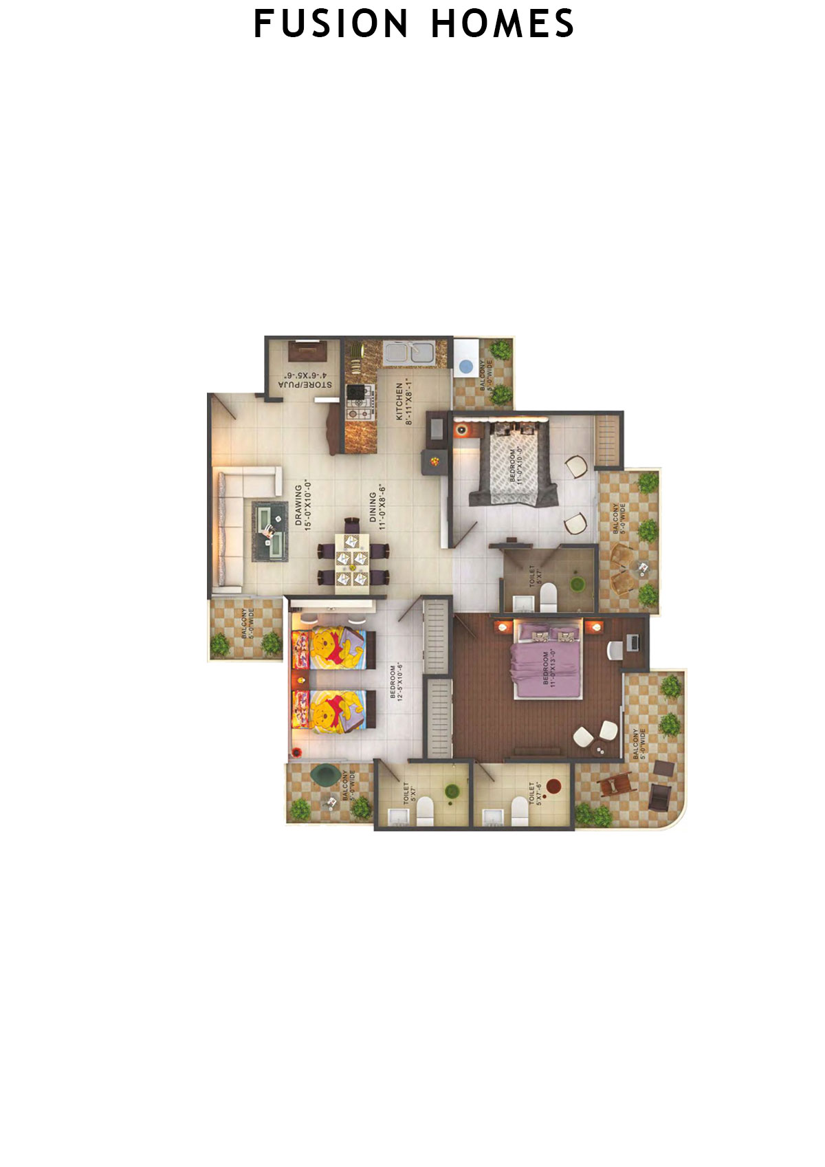 Fusion Homes Tower L Unit 5 (Type 4) Floor Plan