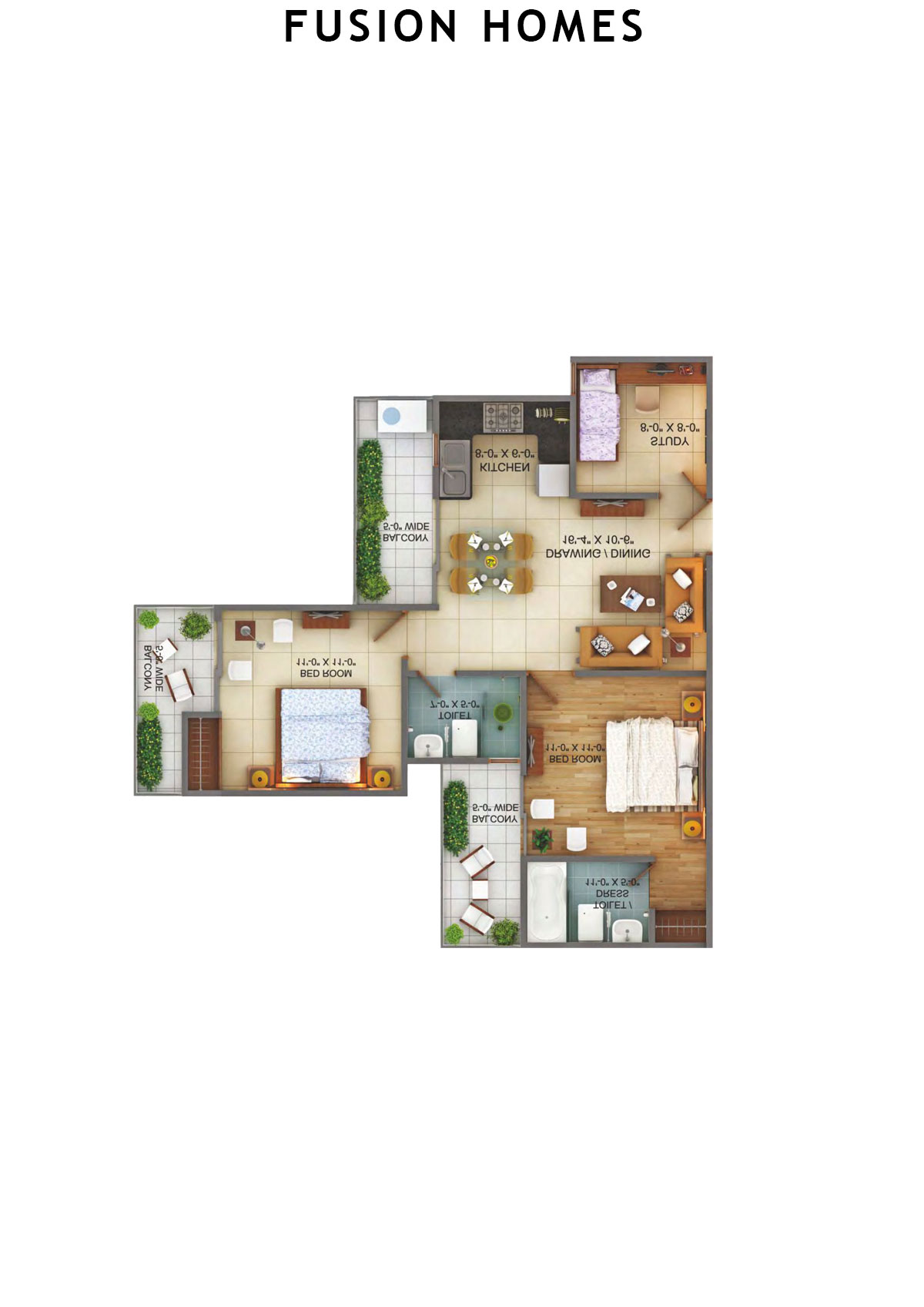 Fusion Homes Tower L Unit 8 (Type 2) Floor Plan