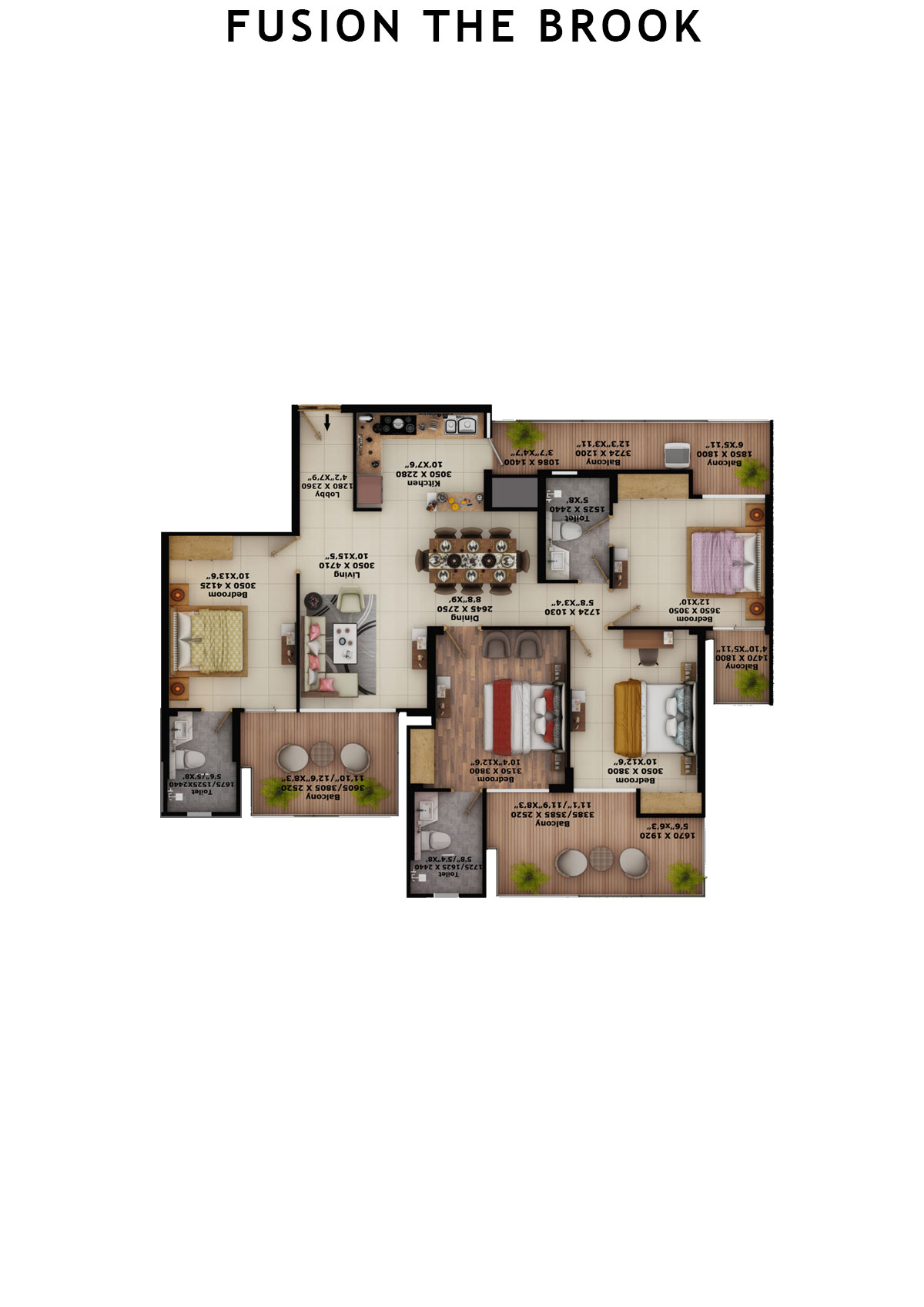 Fusion The Brook Tower A Unit 1 (Type 4A) Floor Plan
