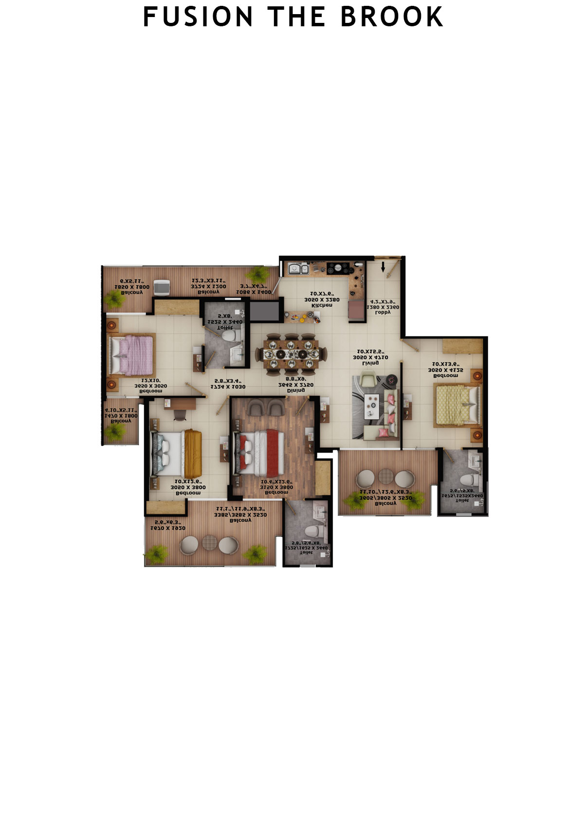 Fusion The Brook Tower A Unit 2 (Type 4A) Floor Plan