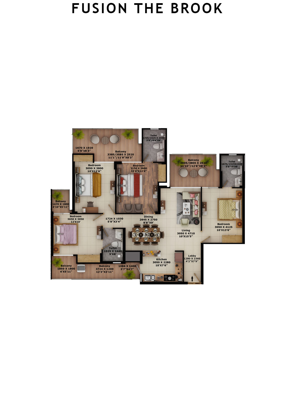 Fusion The Brook Tower A Unit 3 (Type 4A) Floor Plan