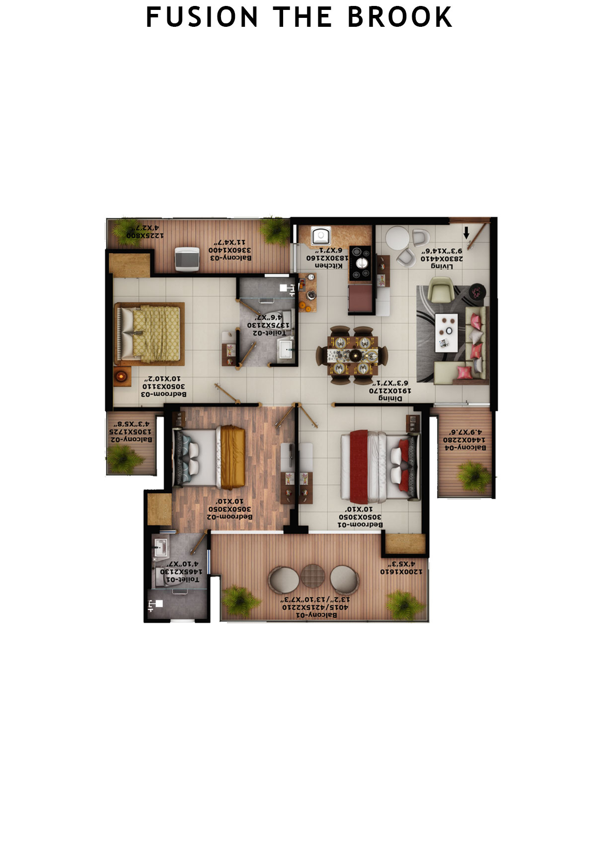 Fusion The Brook Tower B Unit 3 (Type 3A) Floor Plan