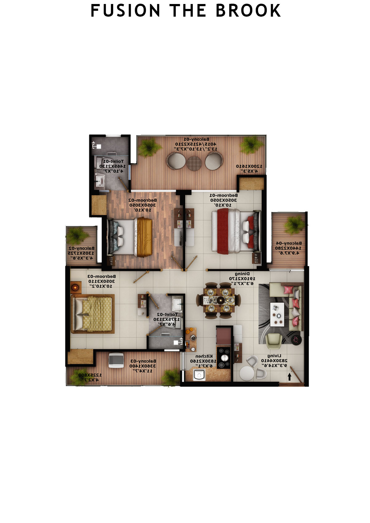 Fusion The Brook Tower B Unit 4 (Type 3A) Floor Plan