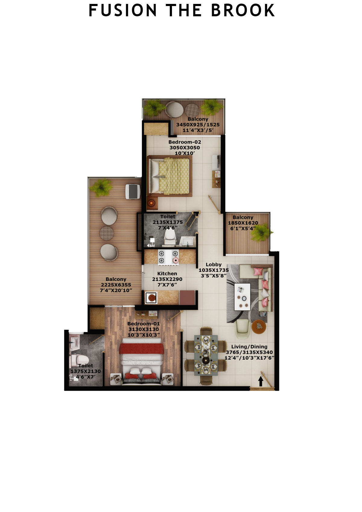 Fusion The Brook Tower B Unit 5 (Type 2A) Floor Plan