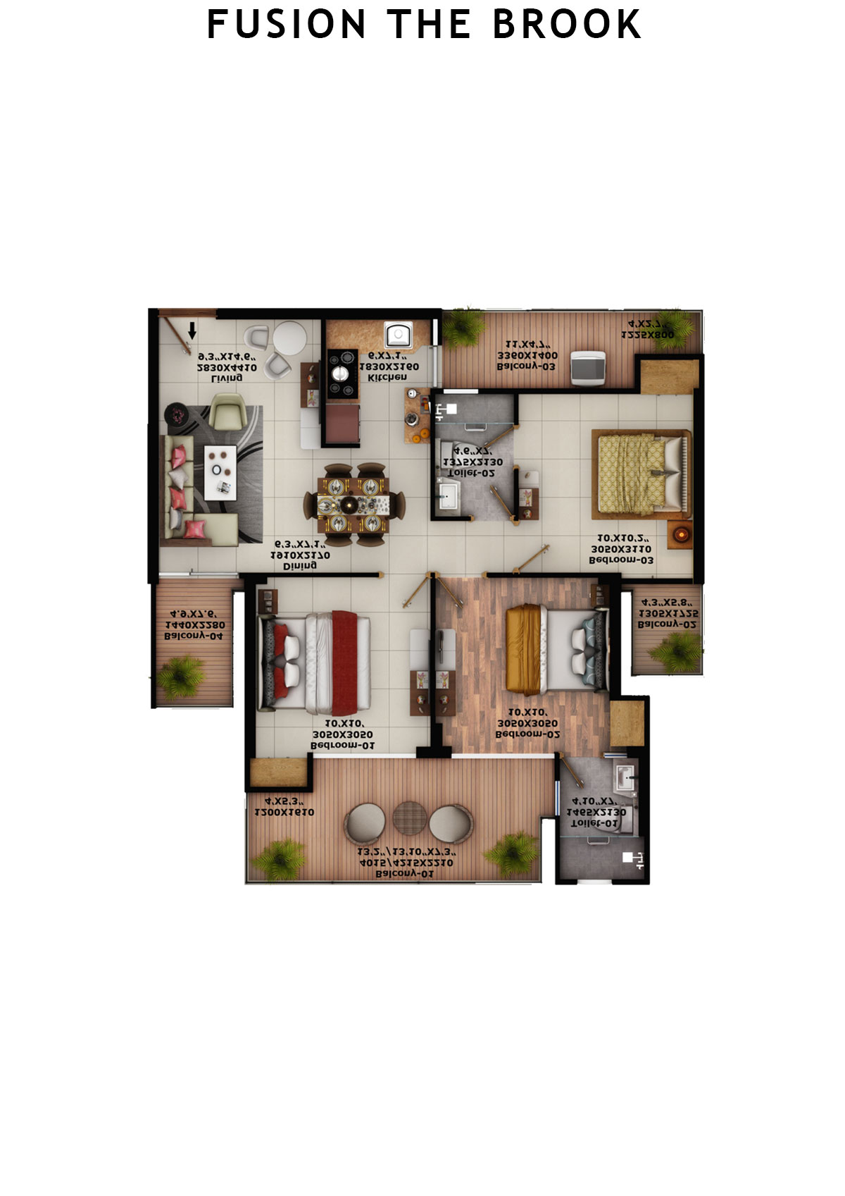 Fusion The Brook Tower C Unit 1 (Type 3A) Floor Plan