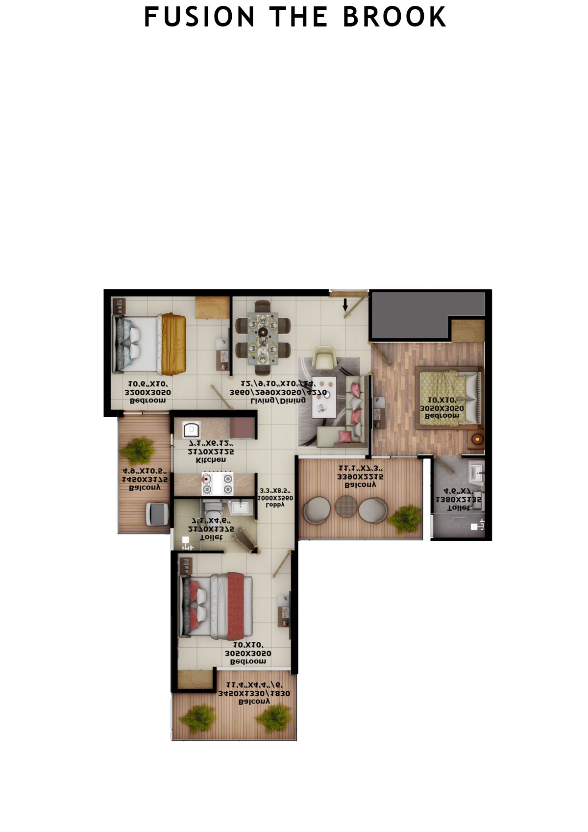 Fusion The Brook Tower C Unit 2 (Type 3B) Floor Plan