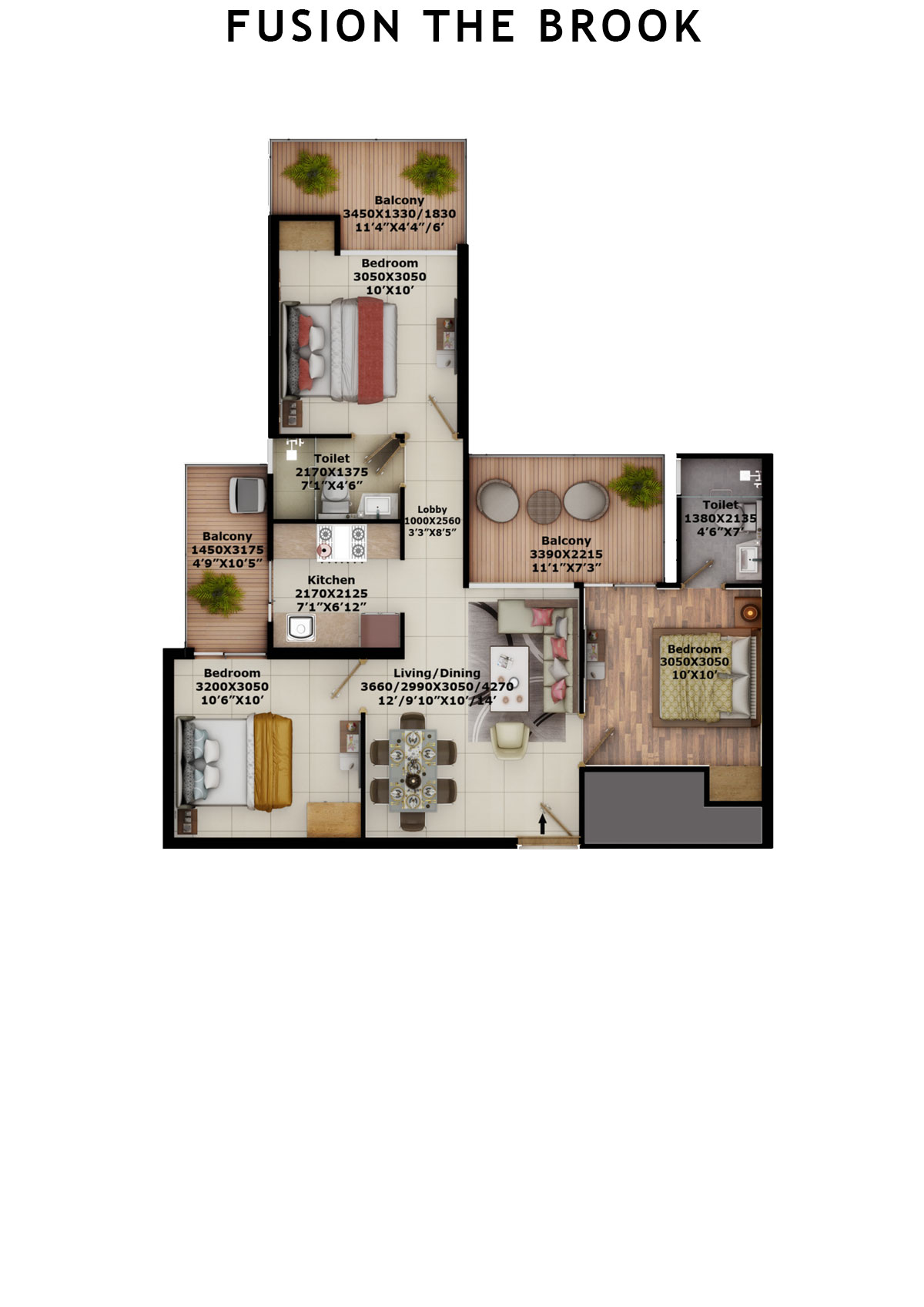 Fusion The Brook Tower C Unit 5 (Type 3B) Floor Plan