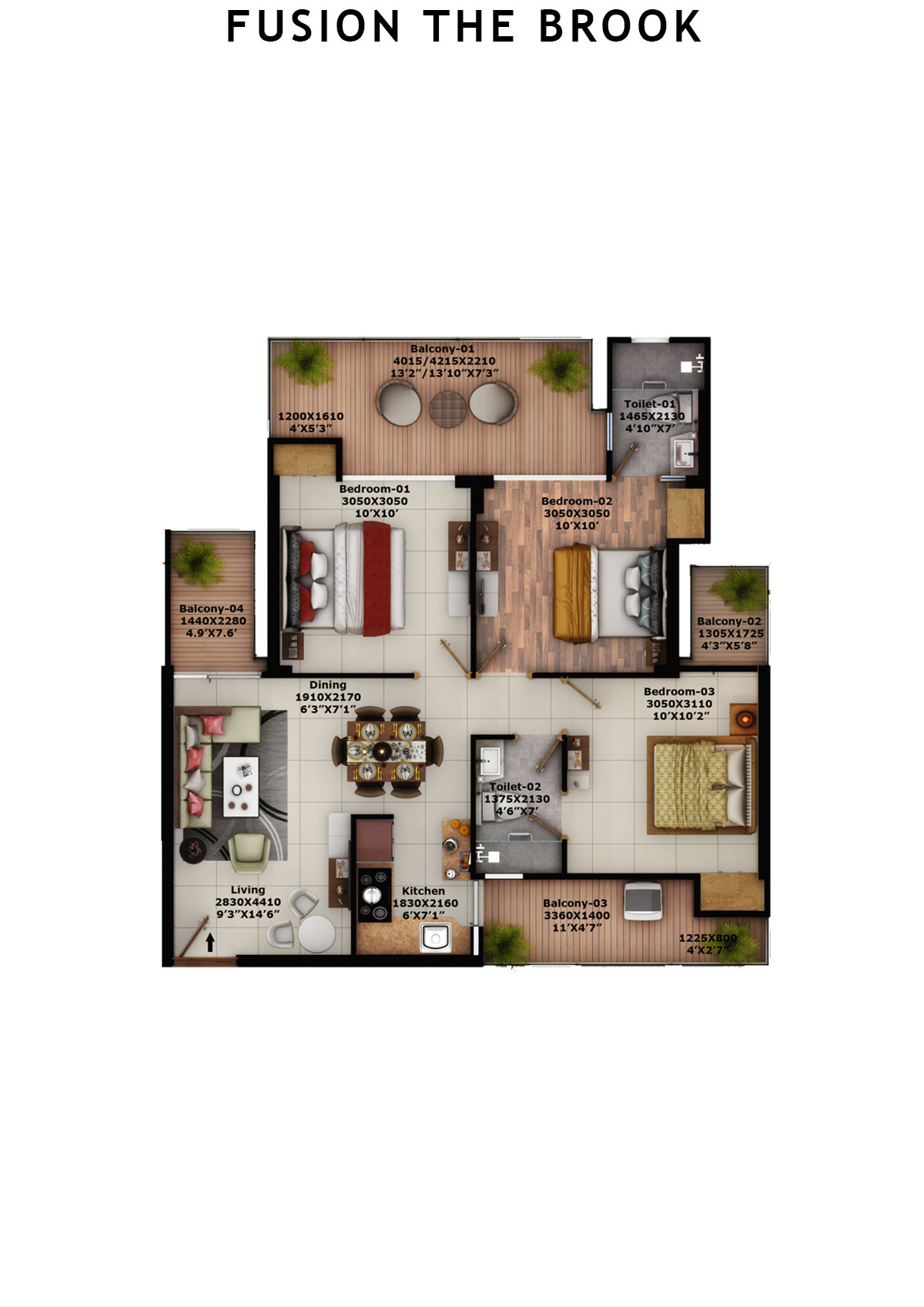 Fusion The Brook Tower C Unit 6 (Type 3A) Floor Plan