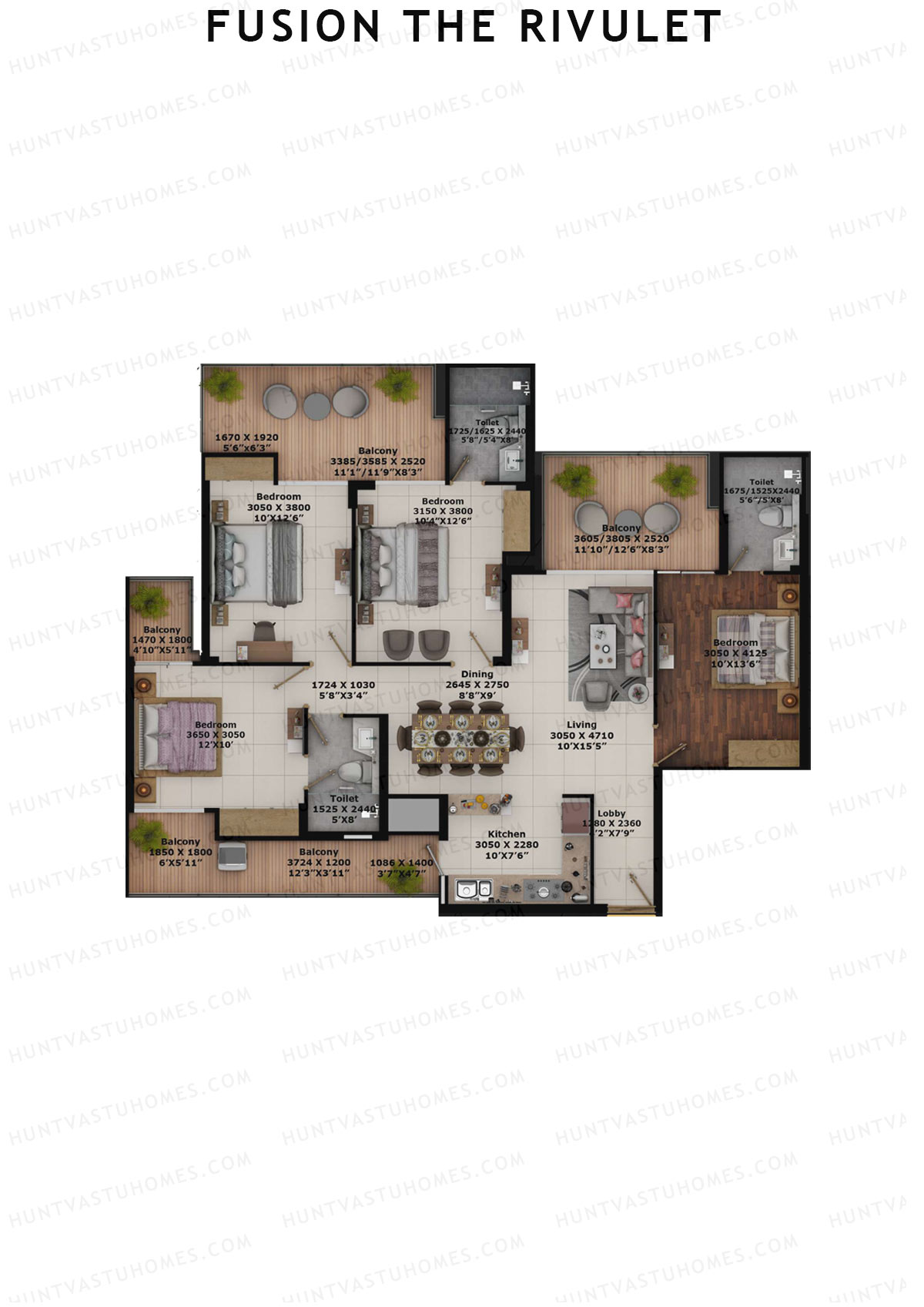 Fusion The Rivulet Tower M Unit 3 Floor Plan