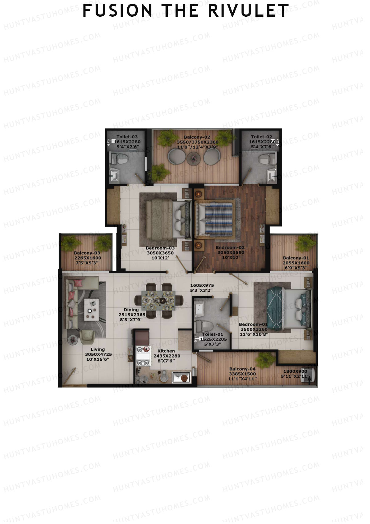 Fusion The Rivulet Tower R Unit 3 Floor Plan