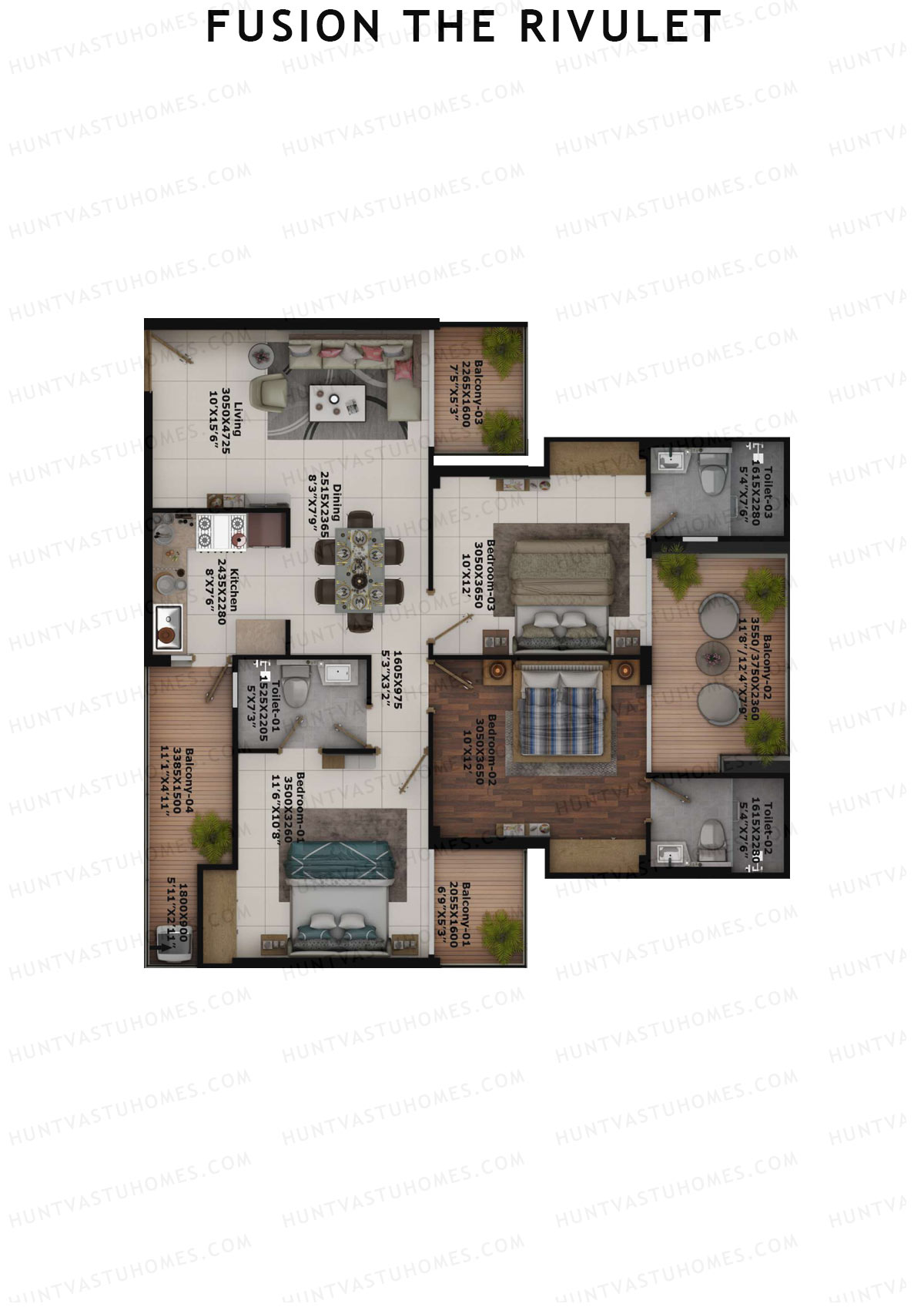 Fusion The Rivulet Tower U Unit 3 Floor Plan